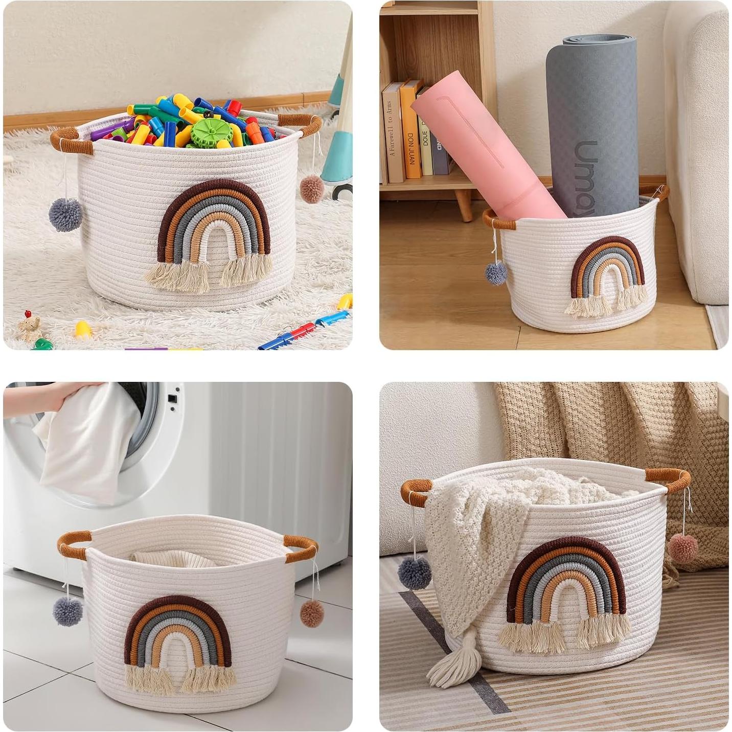 Cesta de Almacenamiento Redonda INough 33x26 cm Algodón Café