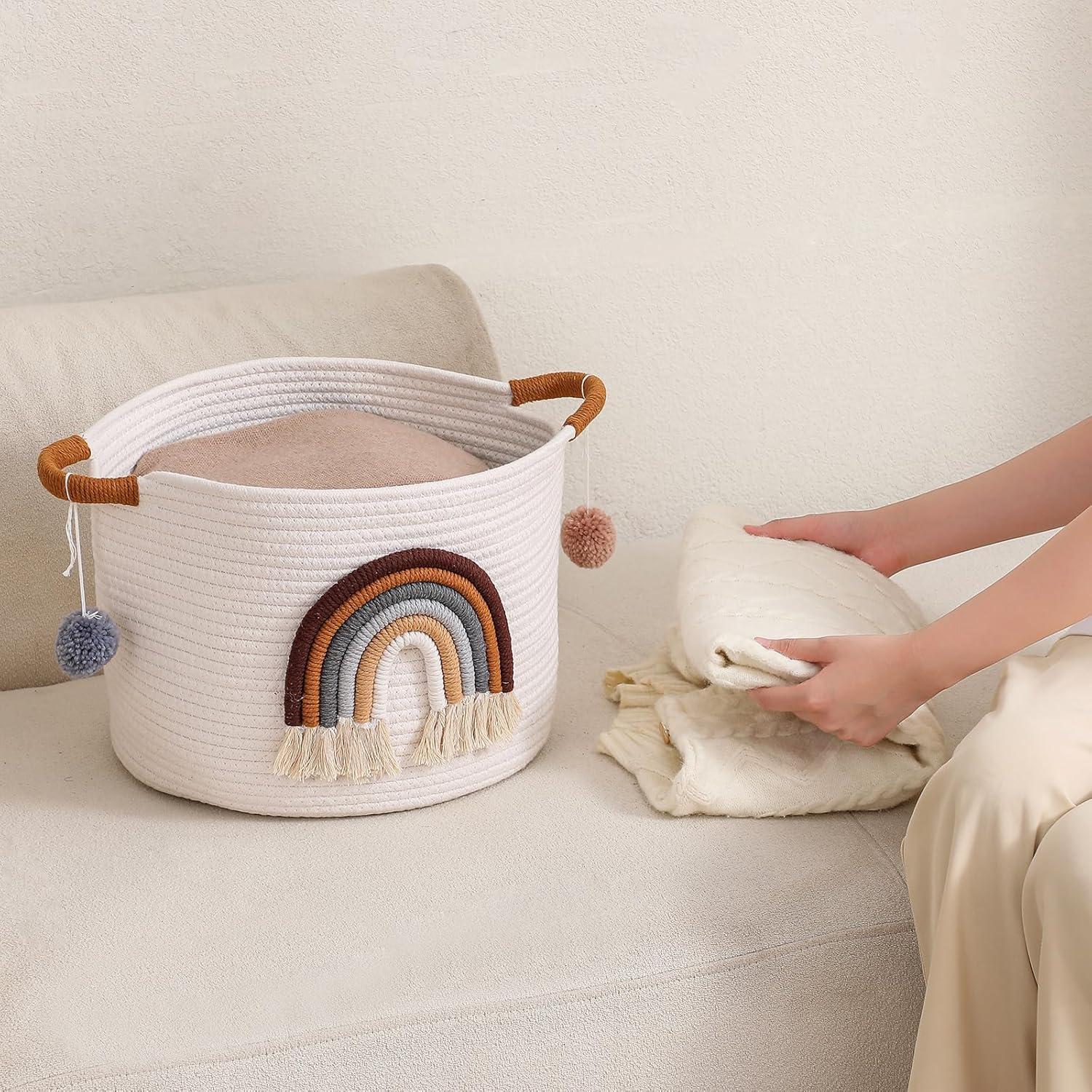 Cesta de Almacenamiento Redonda INough 33x26 cm Algodón Café