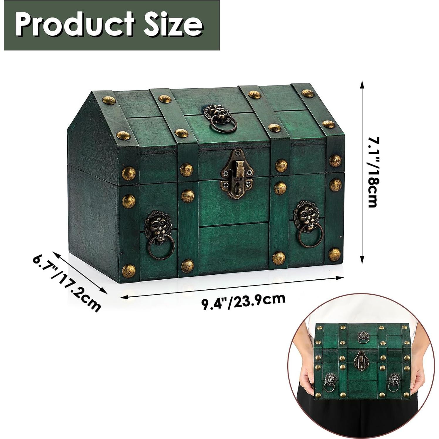 Cofre del Tesoro de Madera ELLDOO Verde Vintage 24x17x18cm