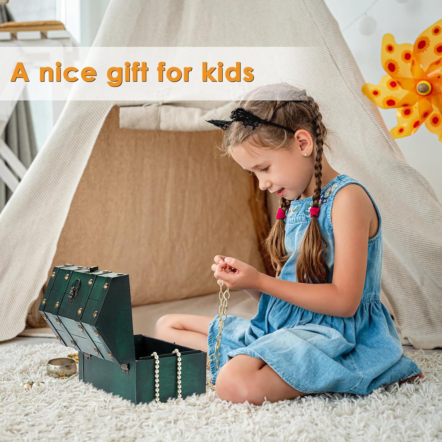 Cofre del Tesoro de Madera ELLDOO Verde Vintage 24x17x18cm