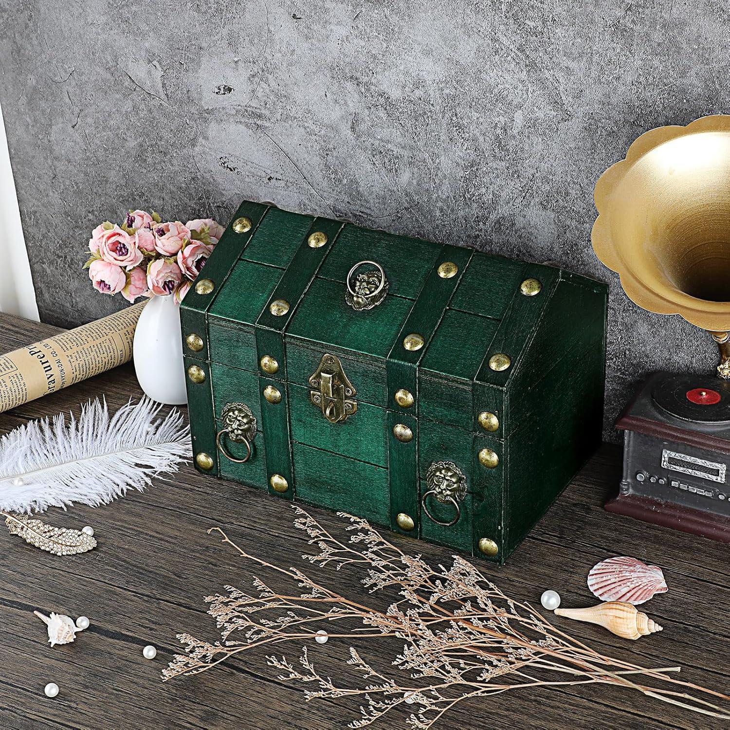 Cofre del Tesoro de Madera ELLDOO Verde Vintage 24x17x18cm