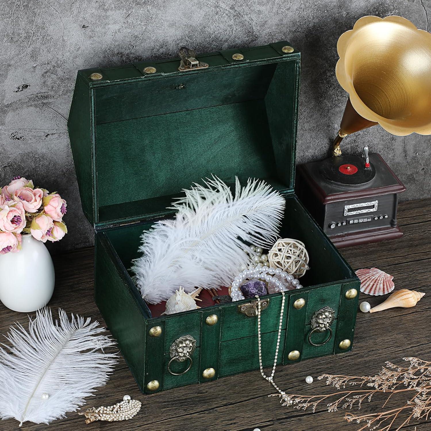 Cofre del Tesoro de Madera ELLDOO Verde Vintage 24x17x18cm