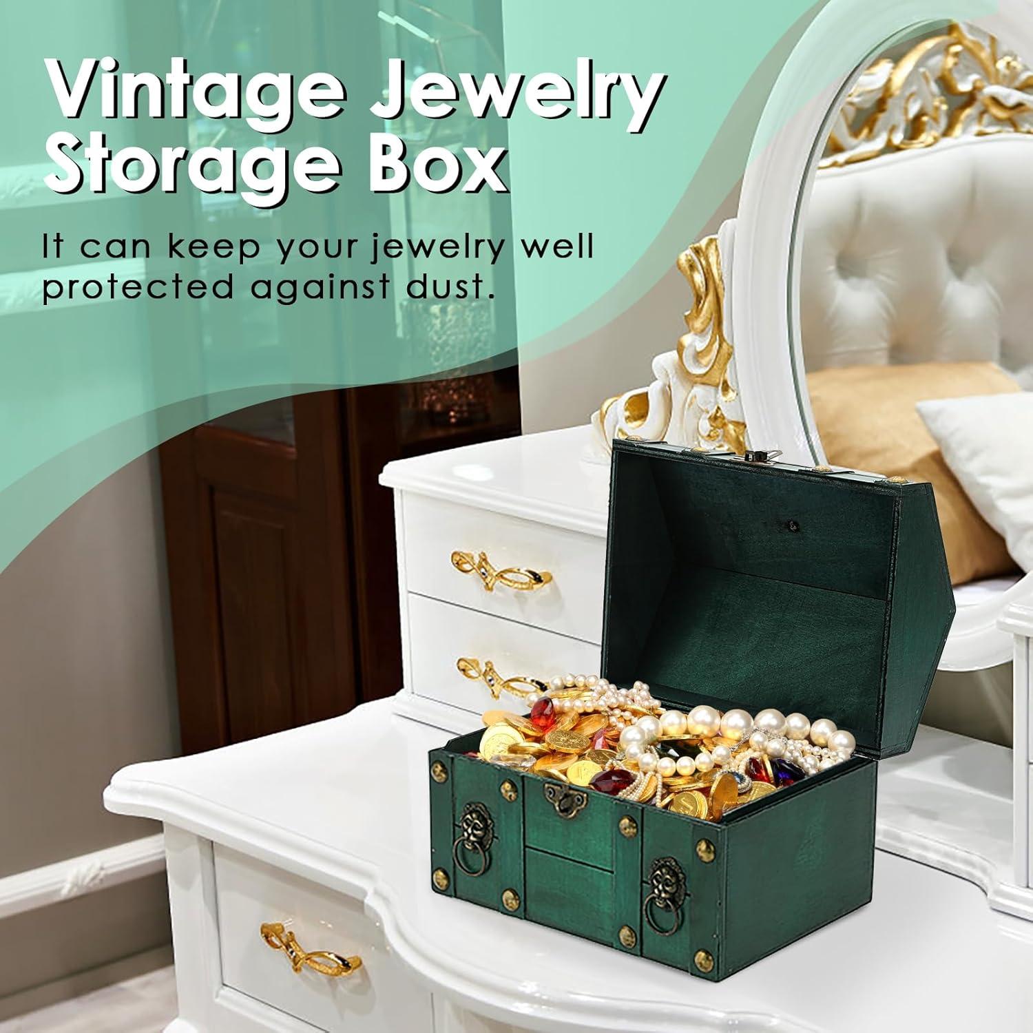 Cofre del Tesoro de Madera ELLDOO Verde Vintage 24x17x18cm