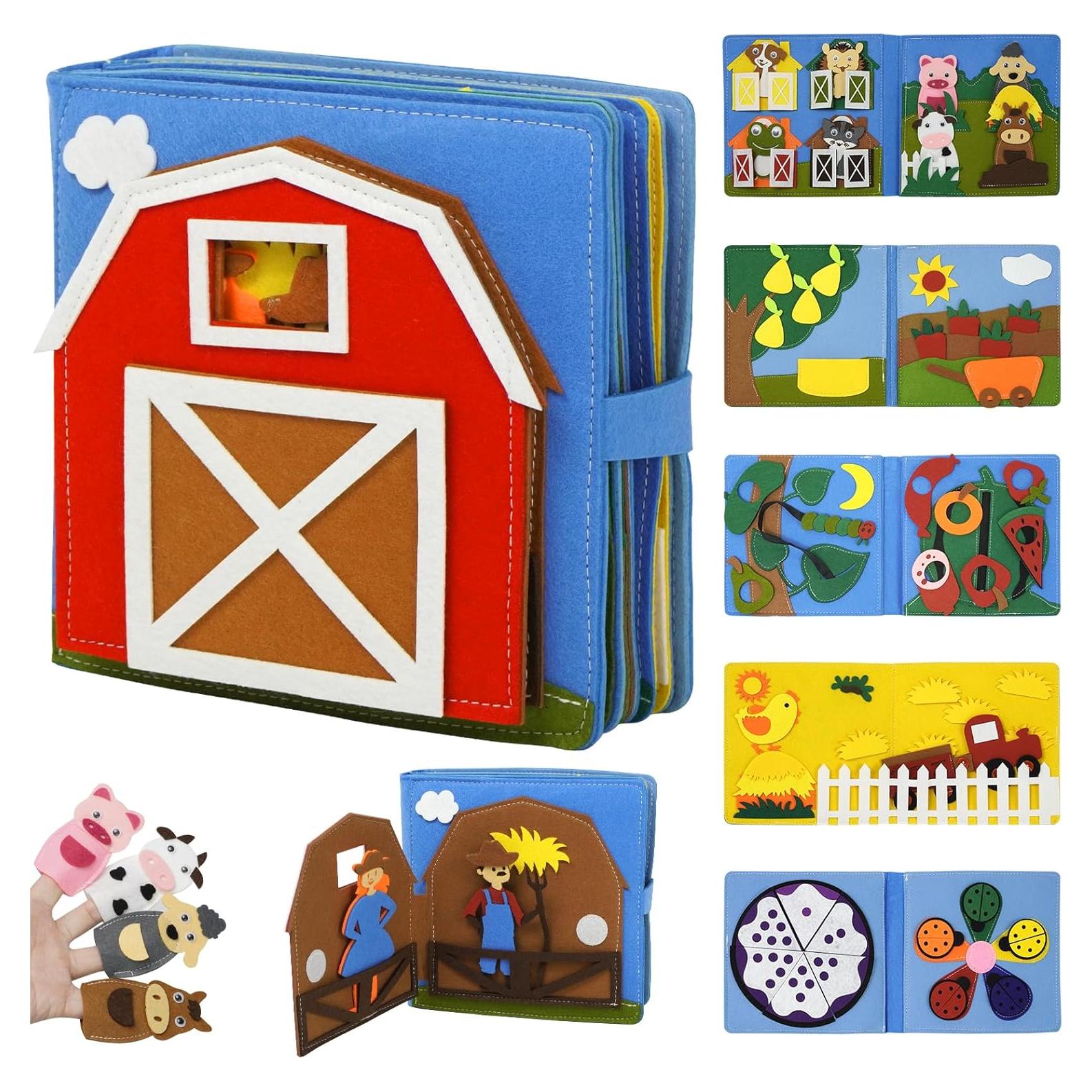 Libro Silencioso Montessori de Fieltro Azul Granja 28.5x20.3cm