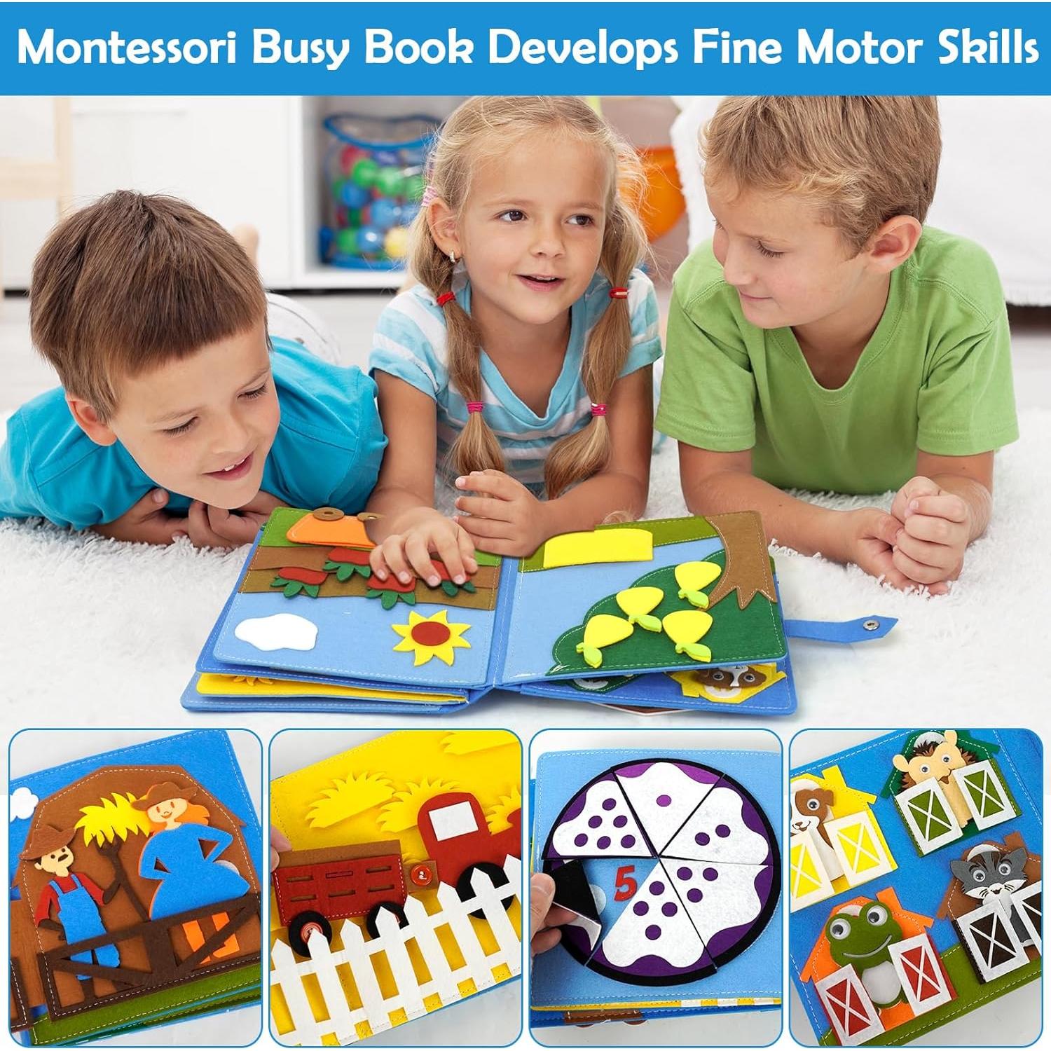 Libro Silencioso Montessori de Fieltro Azul Granja 28.5x20.3cm