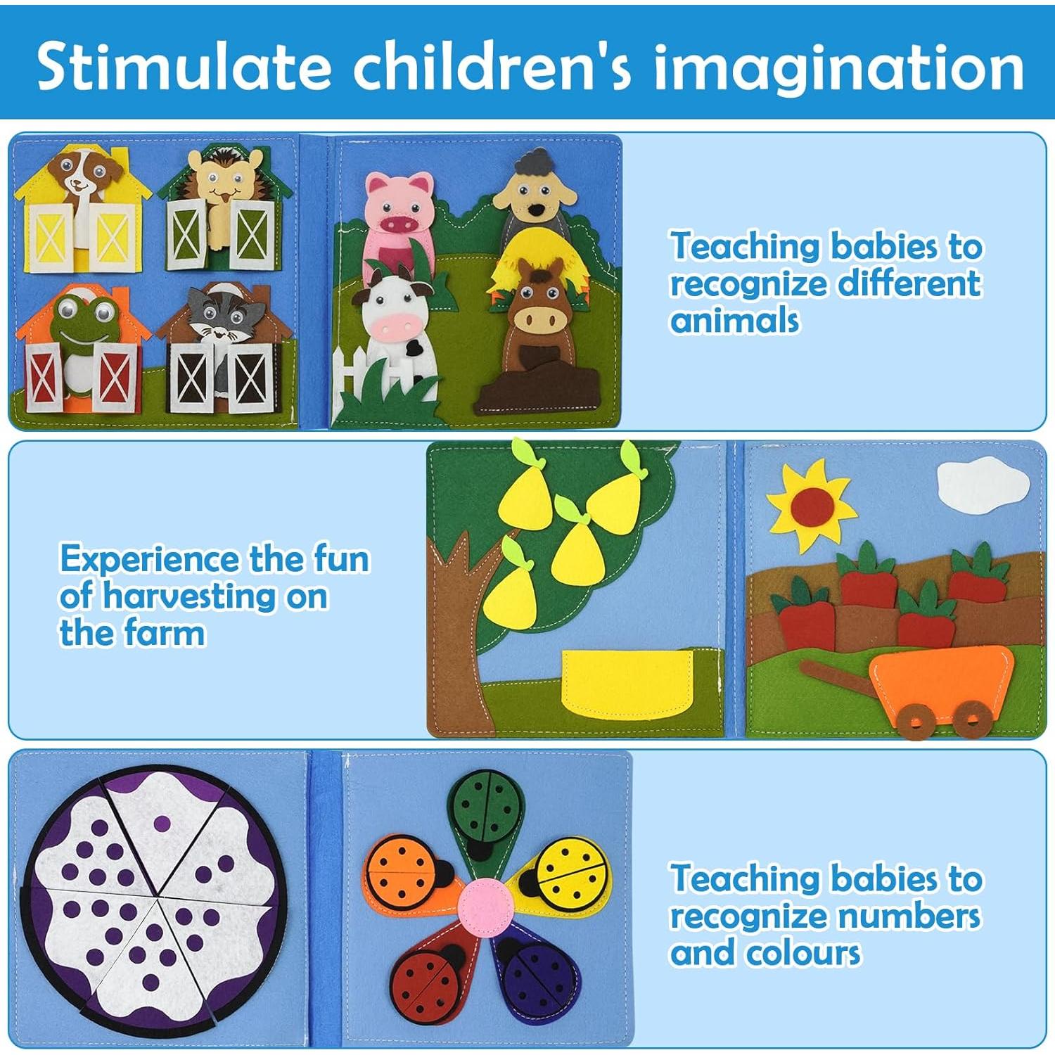 Libro Silencioso Montessori de Fieltro Azul Granja 28.5x20.3cm