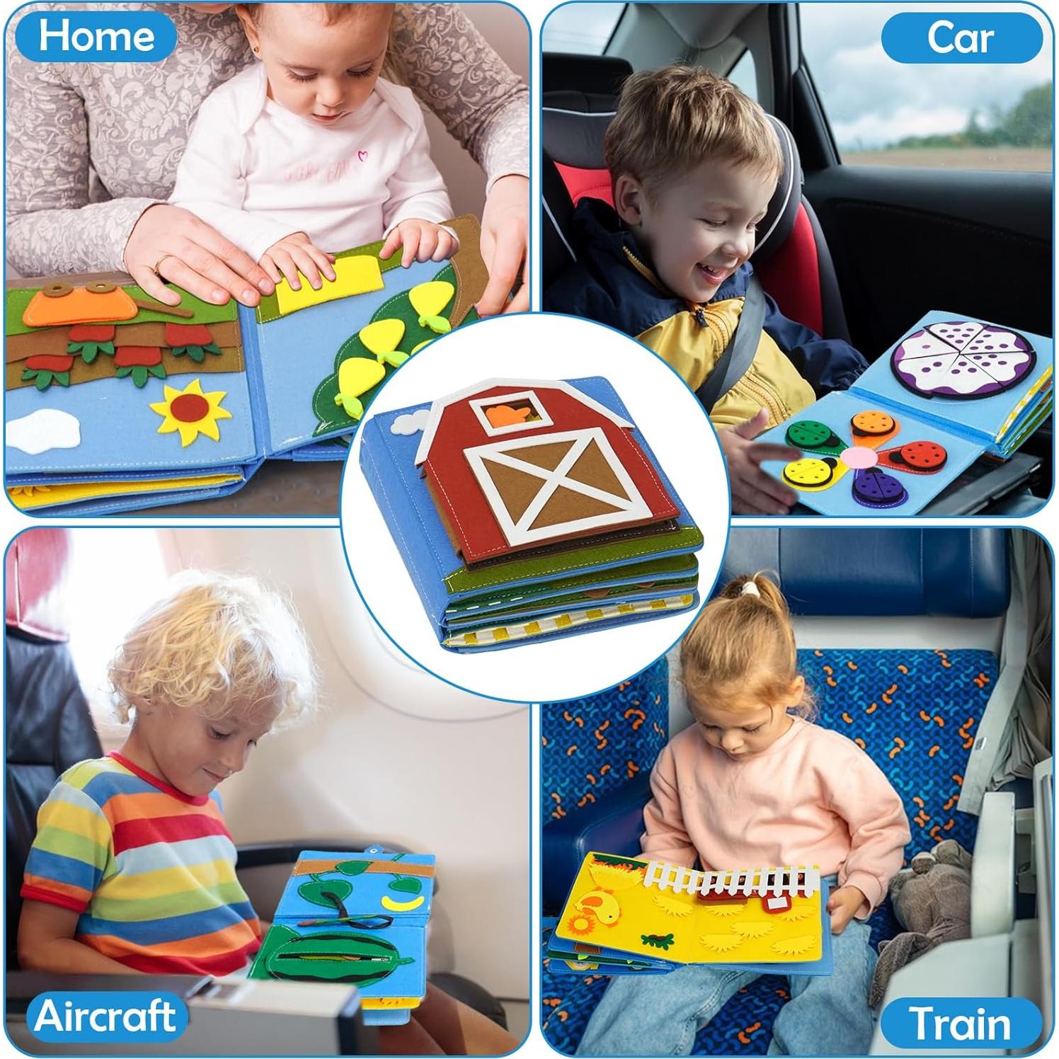 Libro Silencioso Montessori de Fieltro Azul Granja 28.5x20.3cm