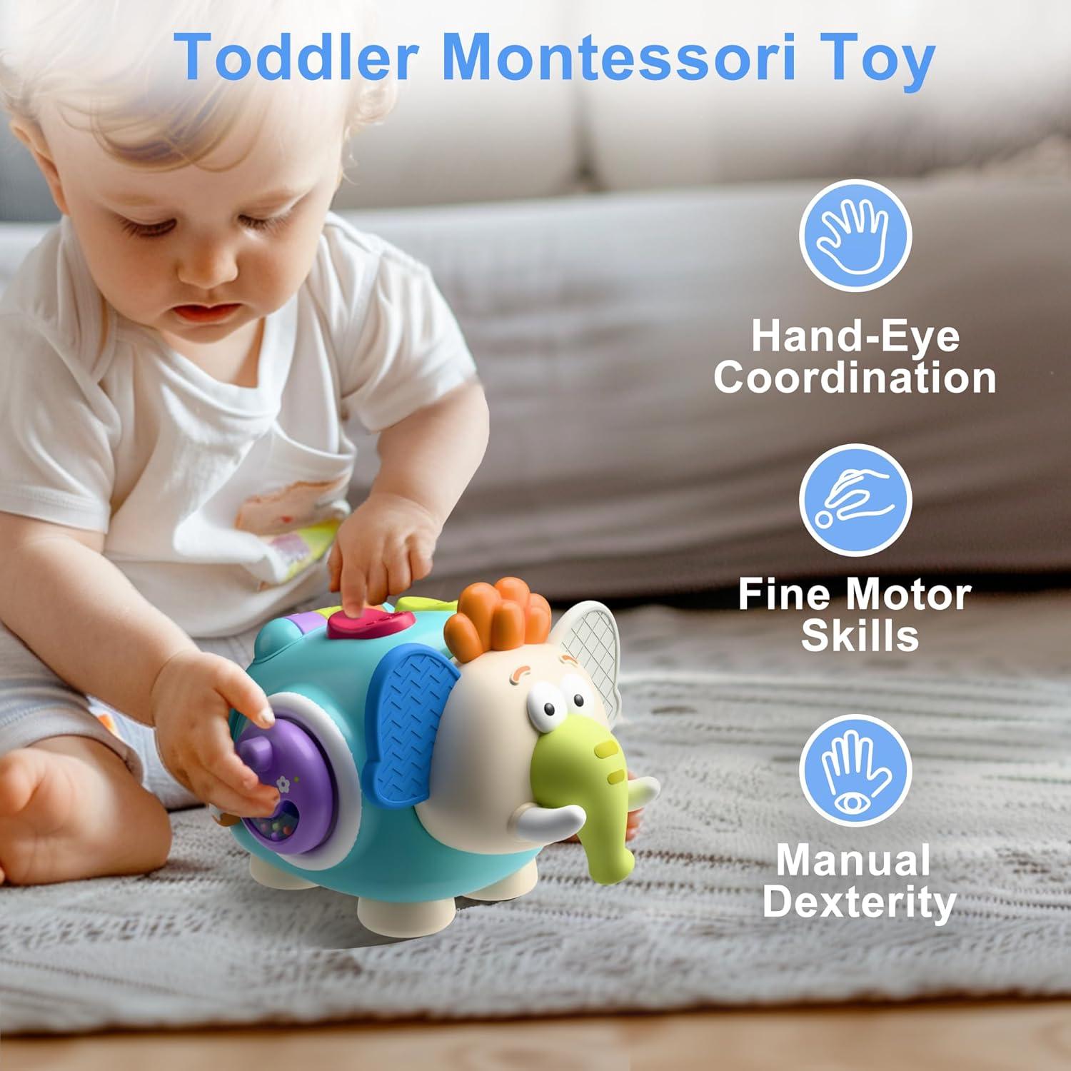 Cubo de Actividades Elefante iPlay, Juguete Montessori para Bebés