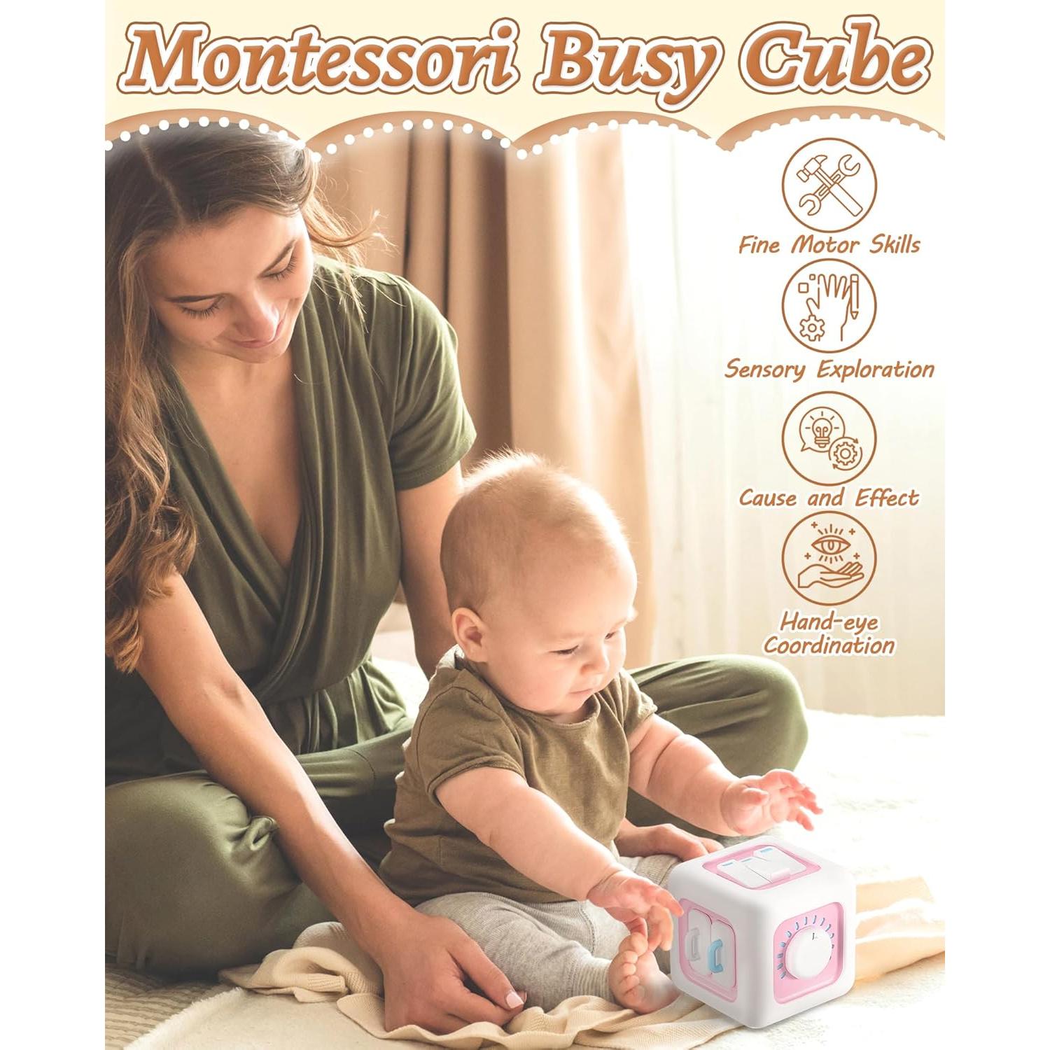 Cubos Ocupados 6 en 1 Kidific Rosa Juguete Montessori 1-3 Años