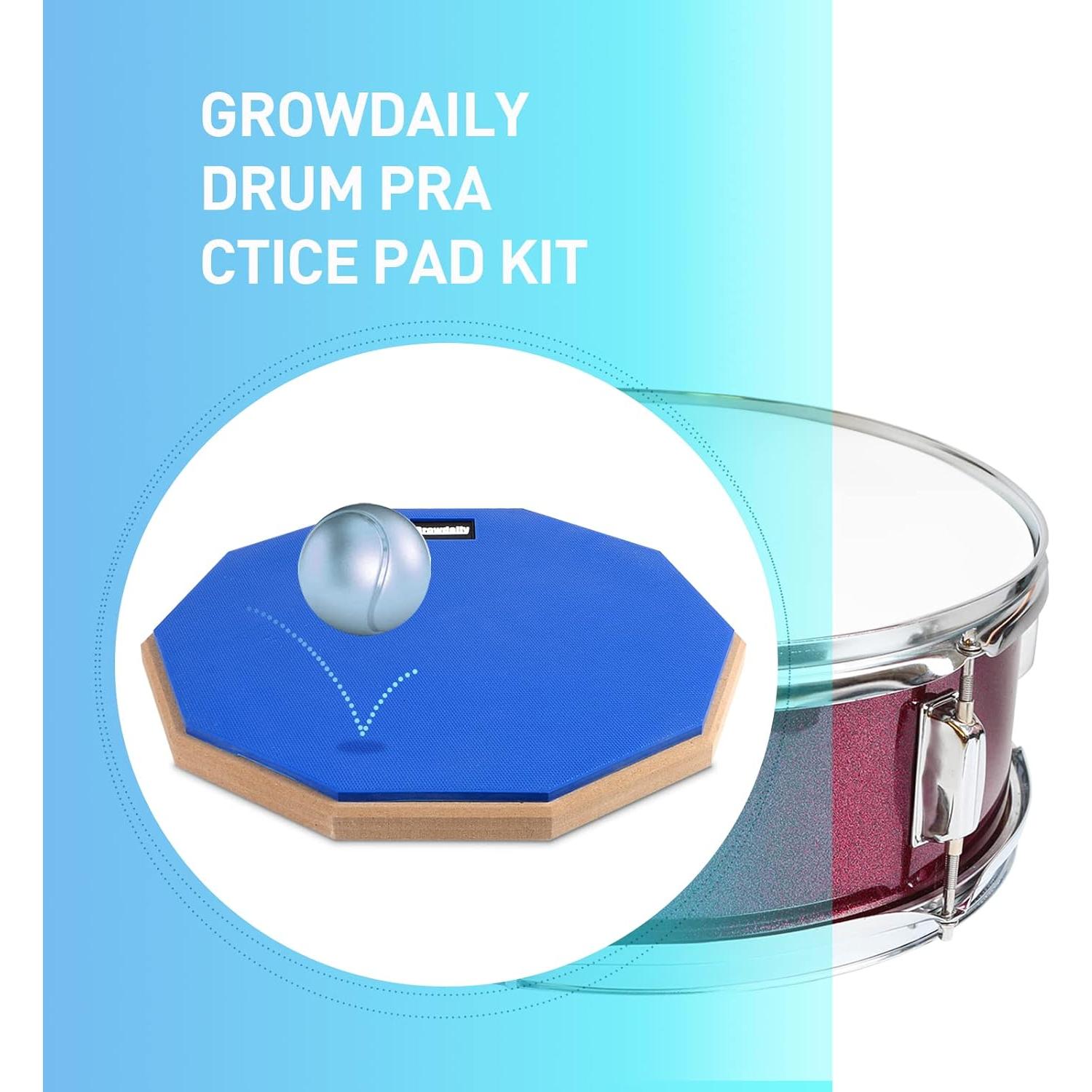 Pad de Práctica de Batería GrowDaily 12" + 4 Baquetas Arce