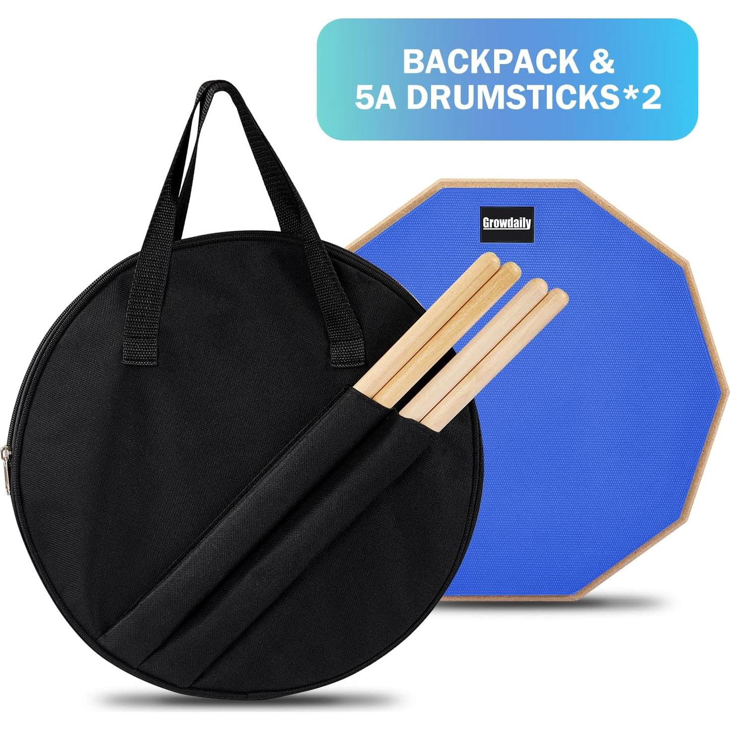 Pad de Práctica de Batería GrowDaily 12" + 4 Baquetas Arce