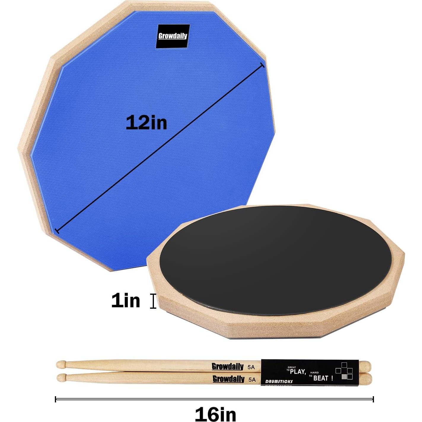 Pad de Práctica de Batería GrowDaily 12" + 4 Baquetas Arce