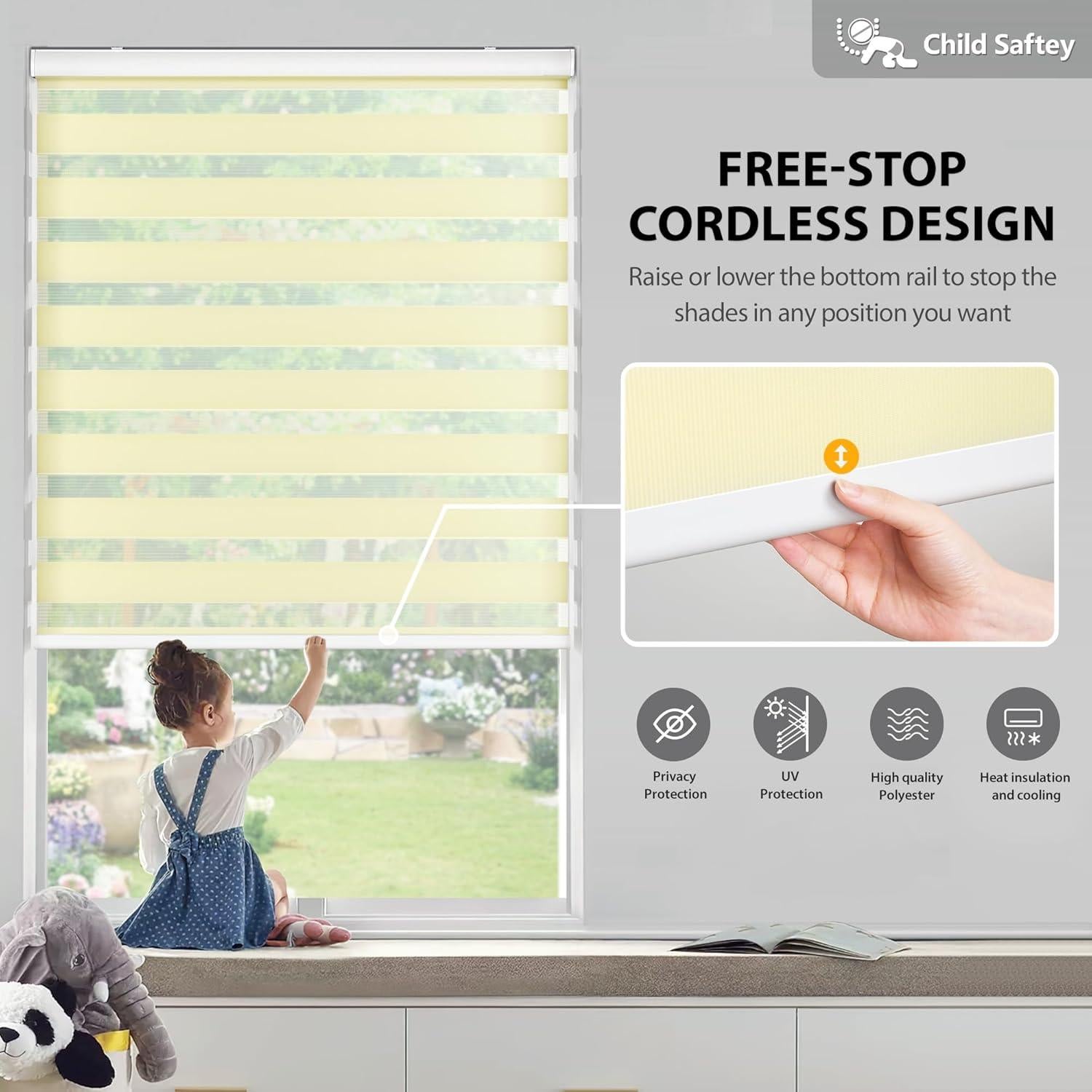 Cortinas Zebra Sin Cuerda LazBlinds 62.2x182.9 cm Beige