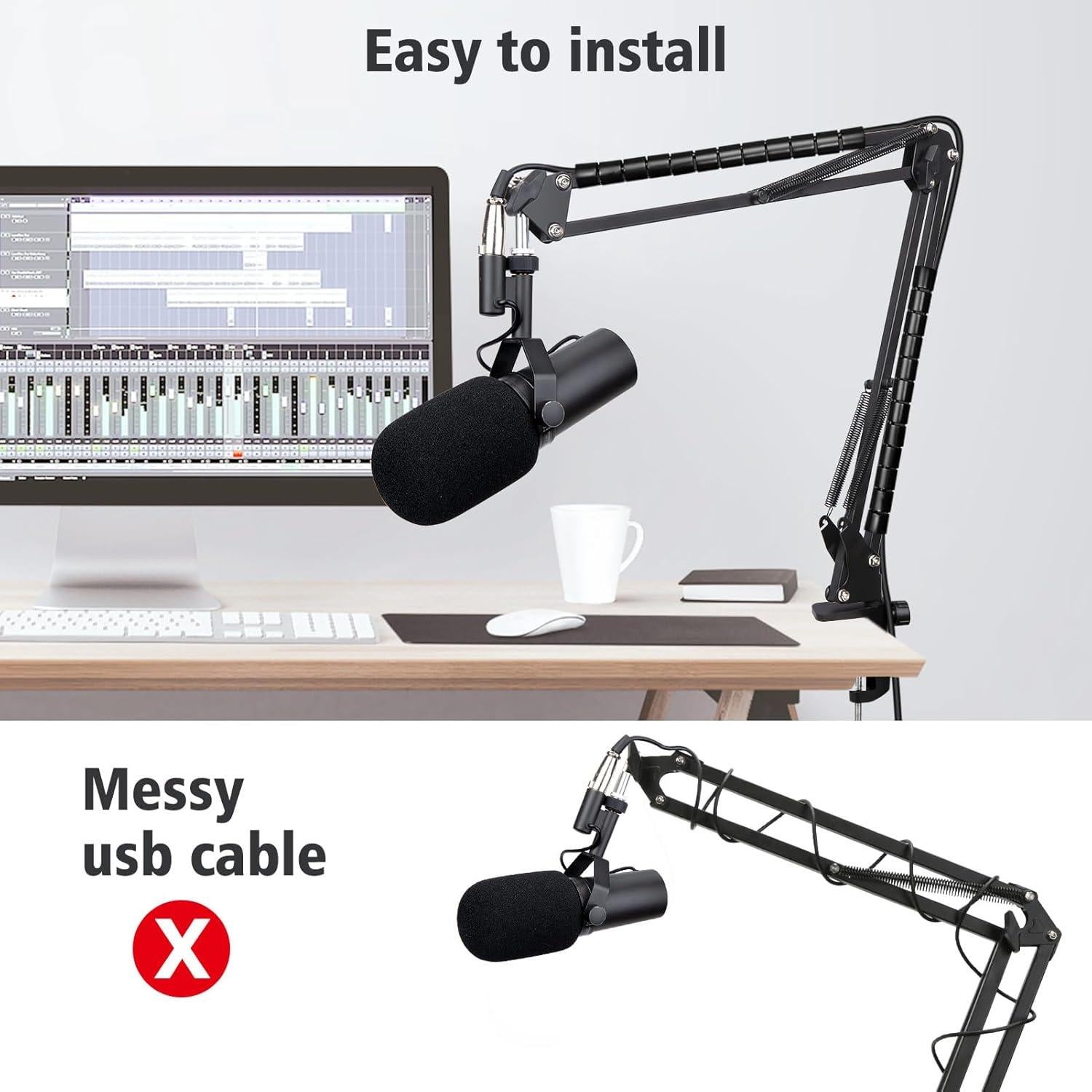 Brazo de Micrófono Ajustable Sunmon para Shure SM7B con Filtro Antipop