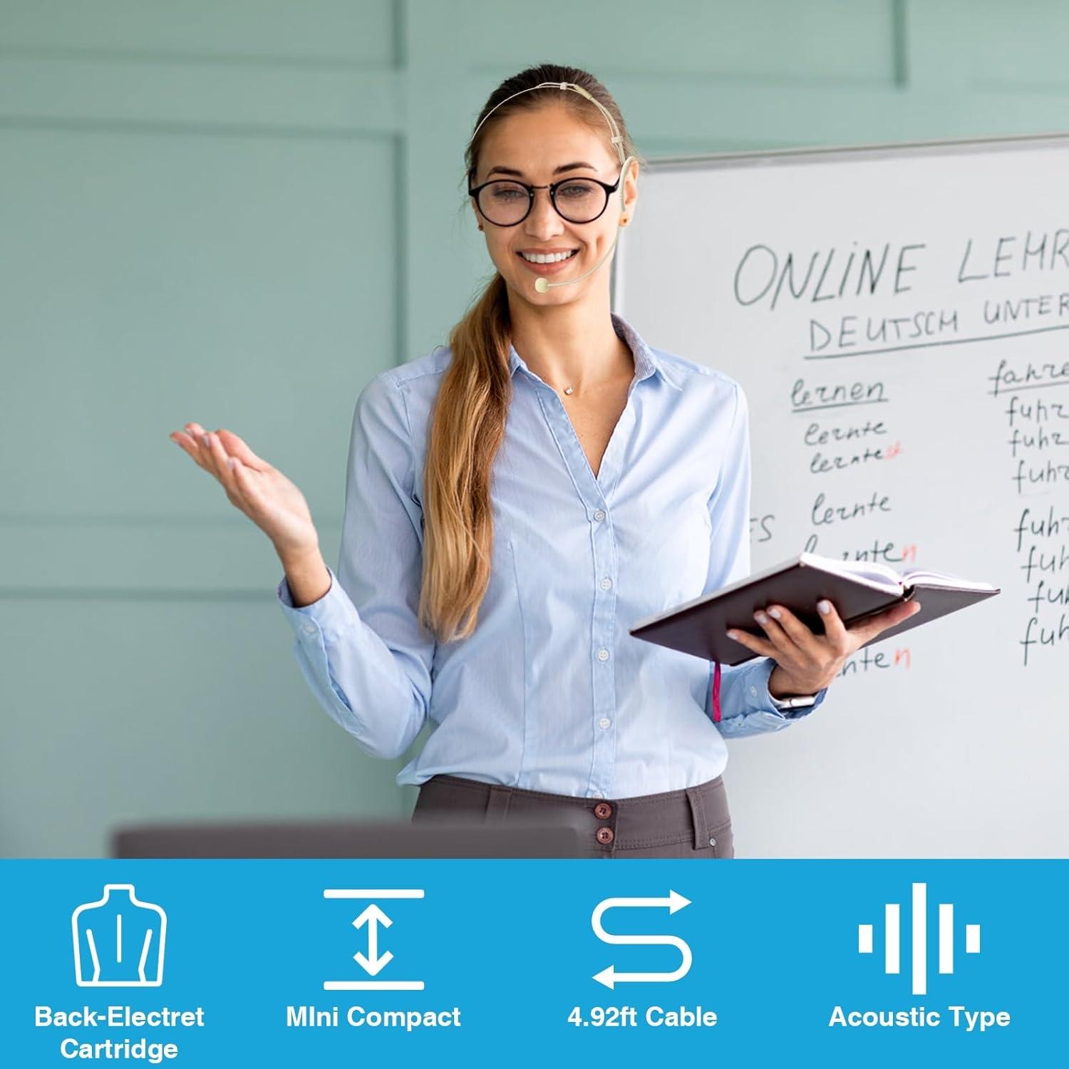 Paquete de 2 Micrófonos de Auricular Doble Beige con Cable 1.5m