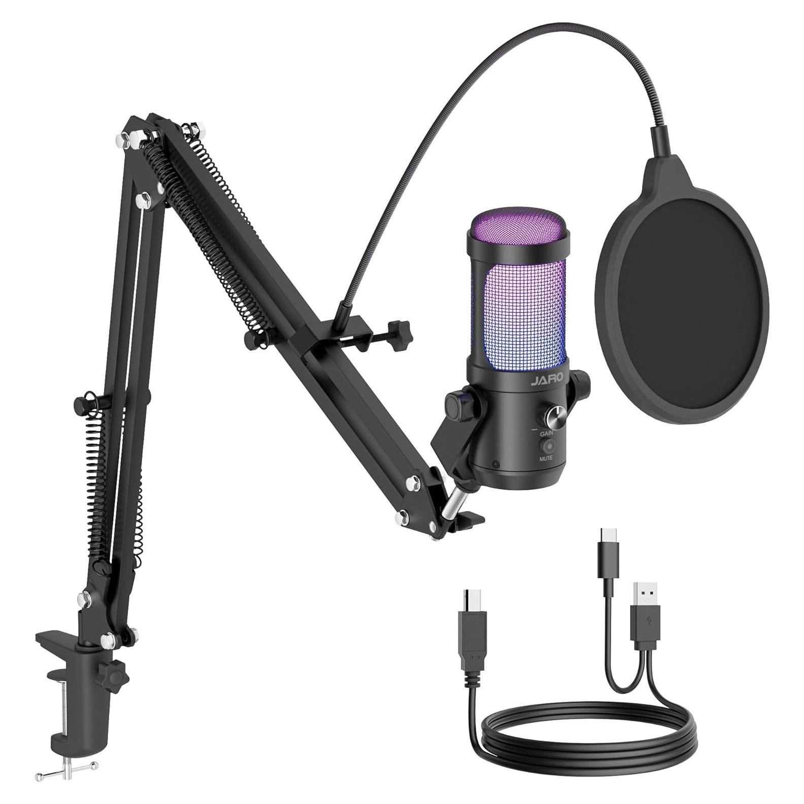 Micrófono USB JARO J100-CB para Podcast con Brazo Soporte