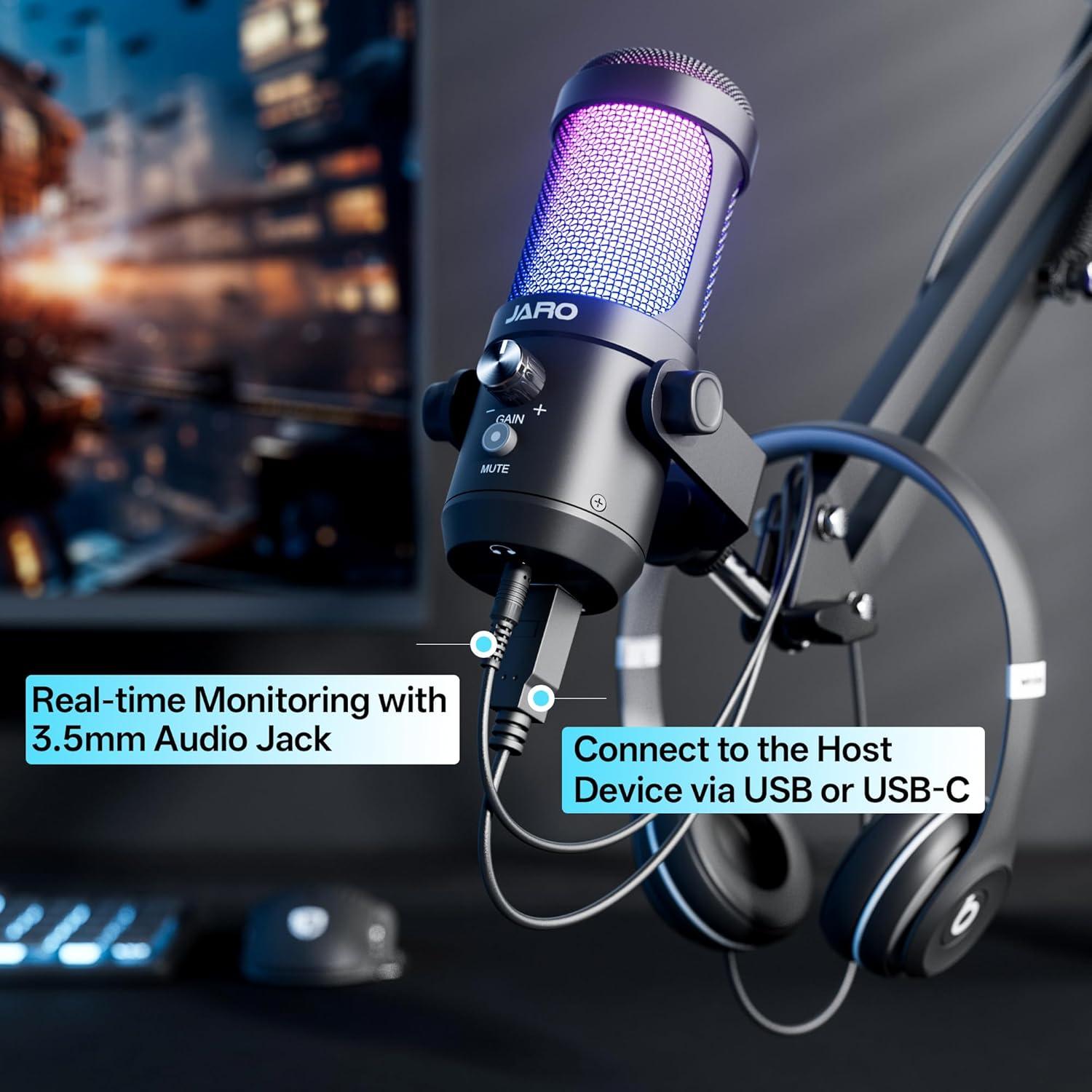 Micrófono USB JARO J100-CB para Podcast con Brazo Soporte