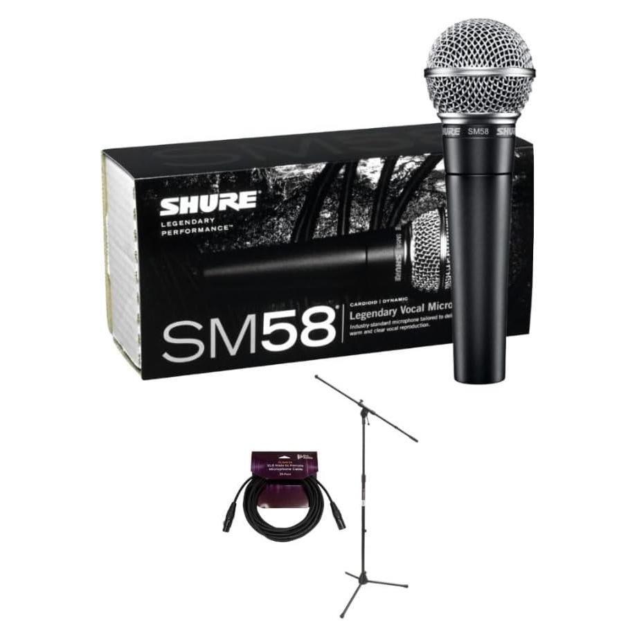 Micrófono Vocal Dinámico Cardioide Shure SM58 con Soporte y Cable