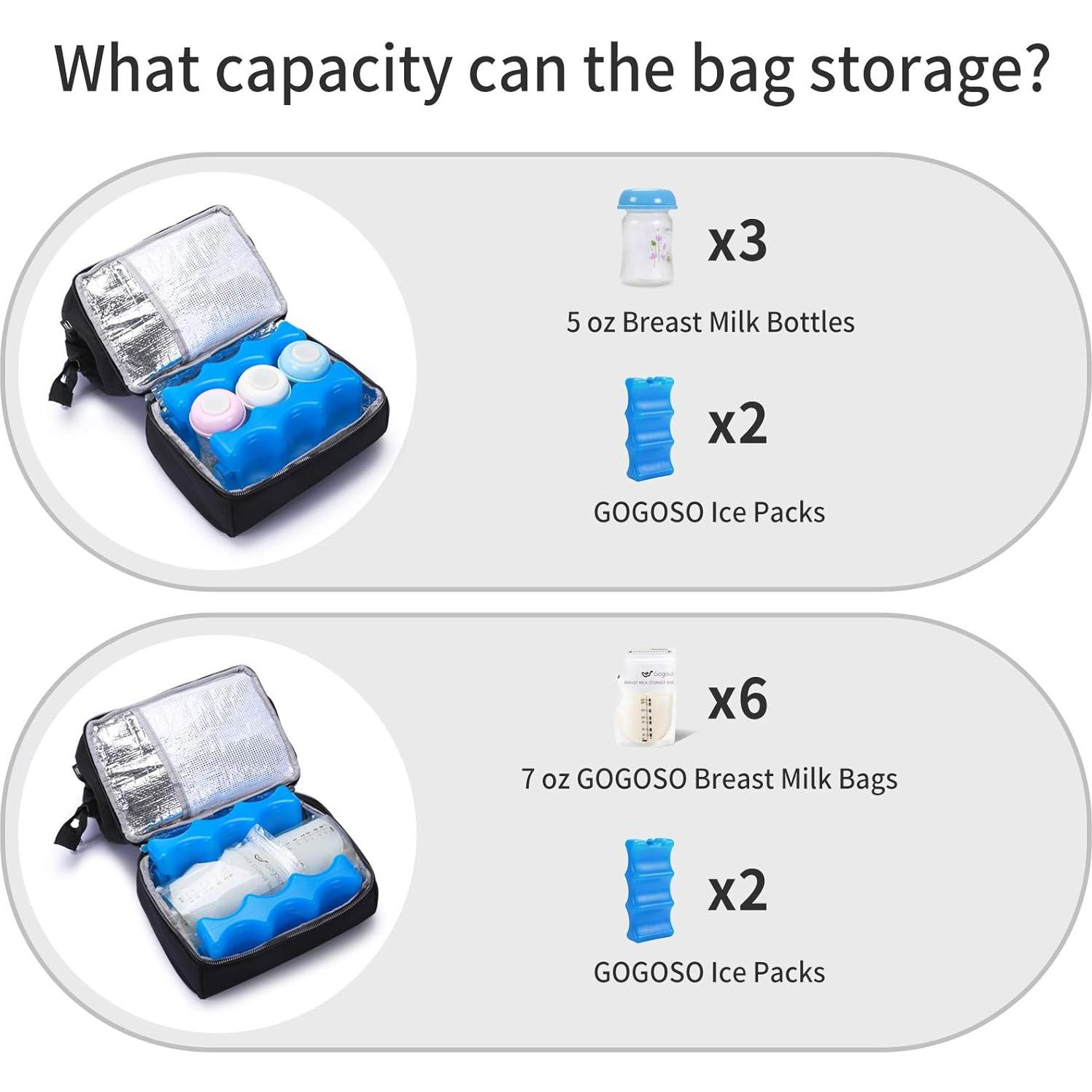 Bolsa Extractora de Leche GOGOSO Negra con Bolsillo Enfriador