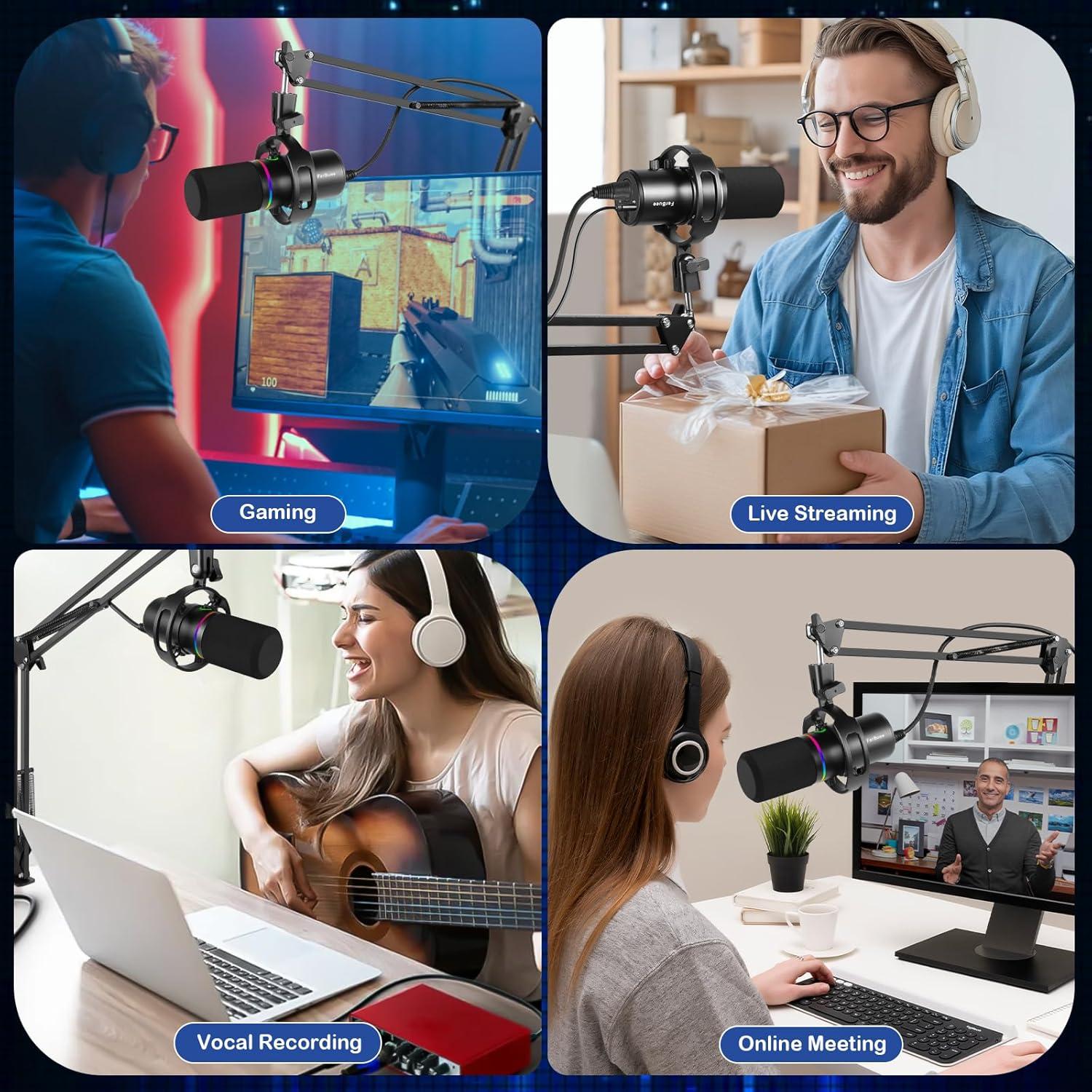 Micrófono Dinámico USB XLR FerBuee WS805 con Luz RGB