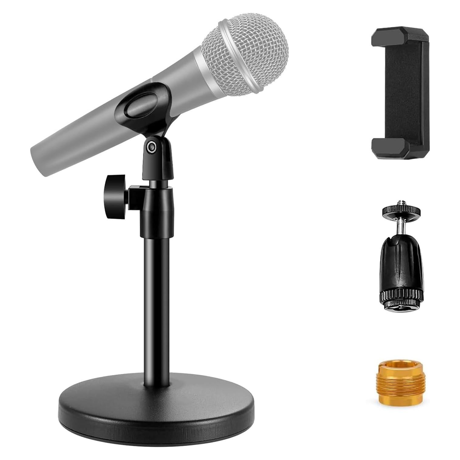 Soporte de Micrófono Ajustable Metalico 2 en 1 con Clip para Celular