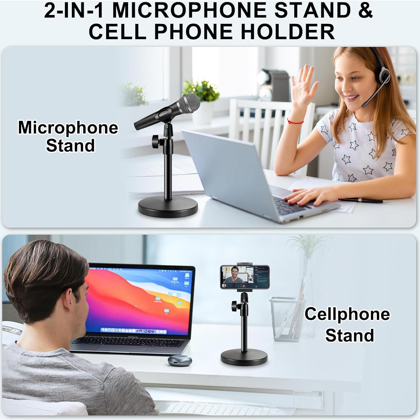 Soporte de Micrófono Ajustable Metalico 2 en 1 con Clip para Celular