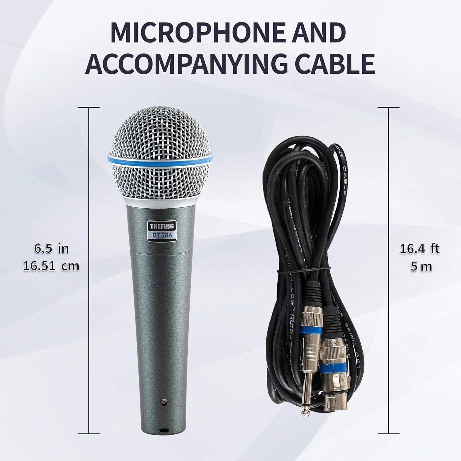 Micrófono Vocal Dinámico Supercardioide THEFING BT 58A con Cable XLR 4.88m