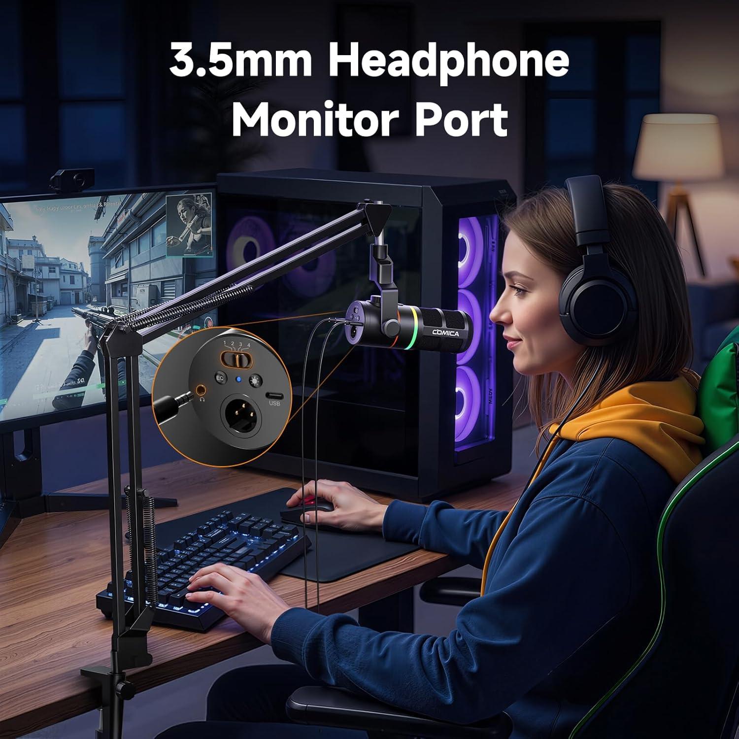 Micrófono Dinámico Comica D10 XLR/USB-C con RGB y Soporte