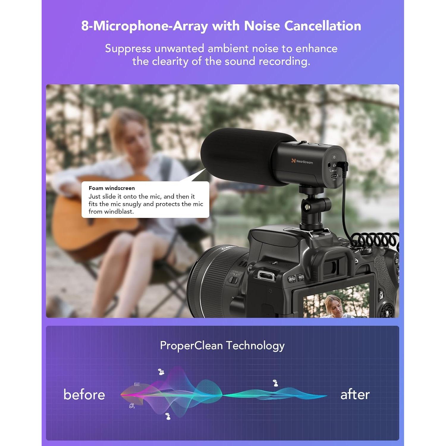 Micrófono USB NUROUM AM10B, 15h Batería, 3 Patrones, Cancelación Ruido