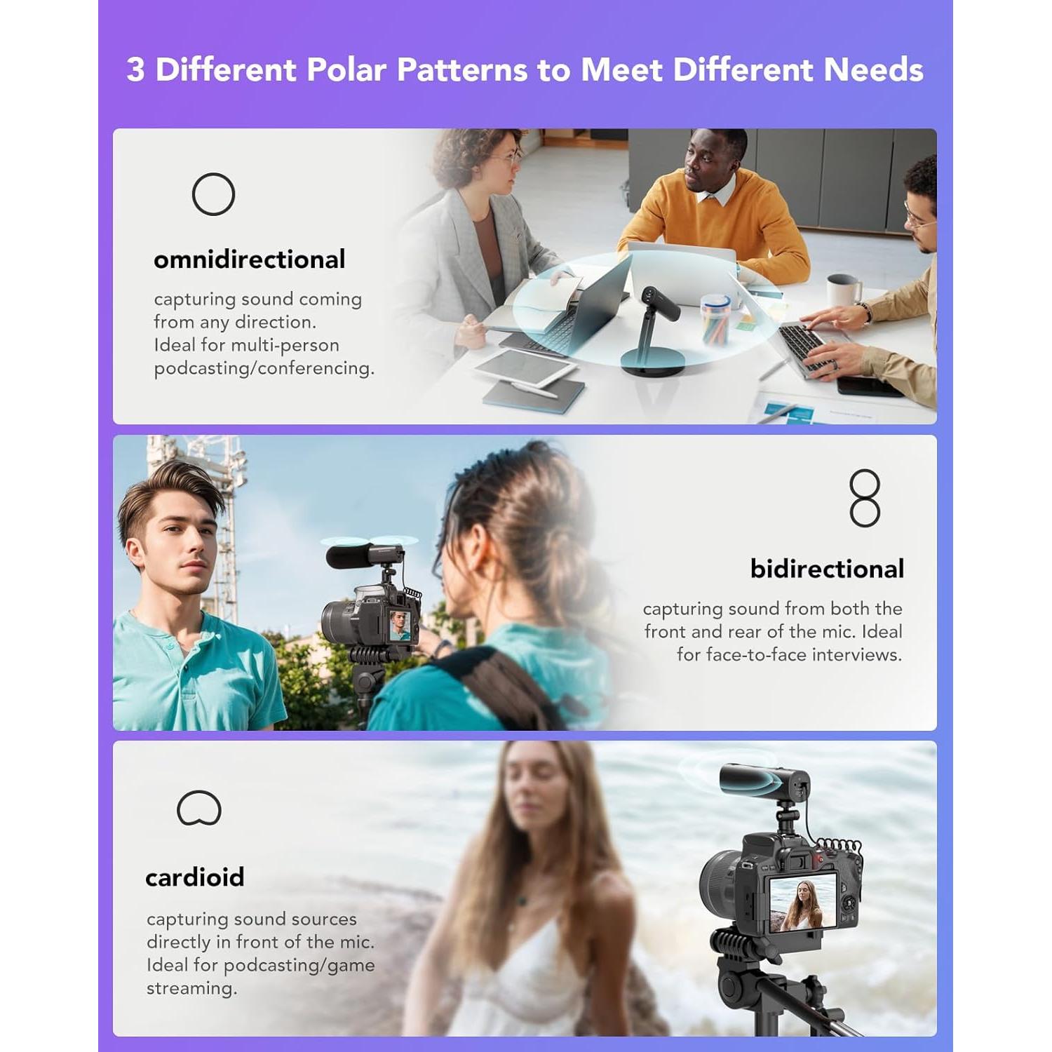 Micrófono USB NUROUM AM10B, 15h Batería, 3 Patrones, Cancelación Ruido