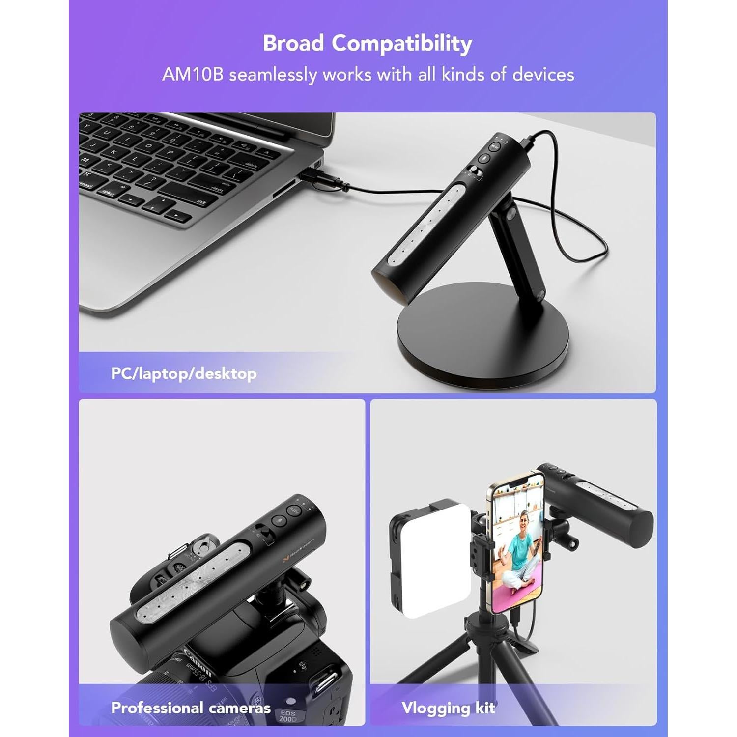 Micrófono USB NUROUM AM10B, 15h Batería, 3 Patrones, Cancelación Ruido