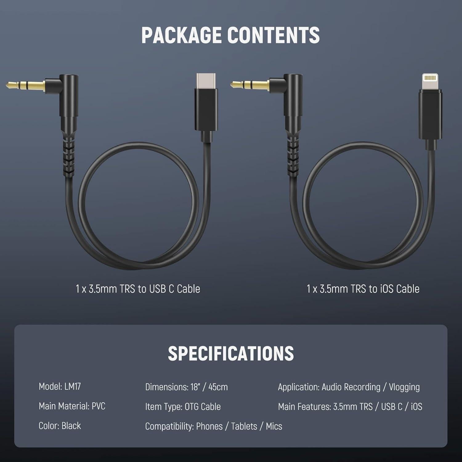 Cable de Audio NEEWER 3.5mm TRS a USB C y iOS - LM17