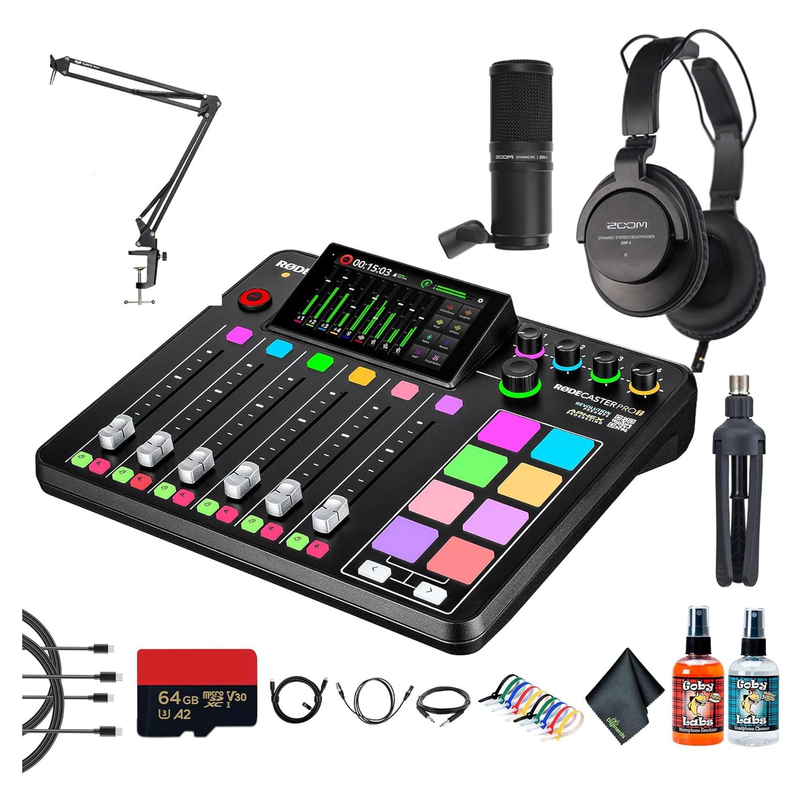 RODE RODECaster Pro II + Auriculares + Micrófono + Micro SD 64GB + Soporte + XLR 3.05m