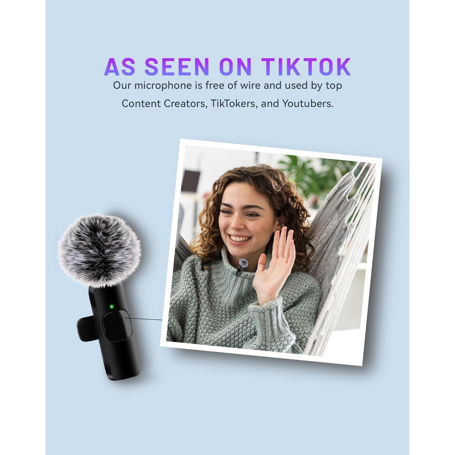 Micrófono Lavalier Inalámbrico Zyerch M02 para iPhone/iPad - 2 Pcs, Grabación Clara