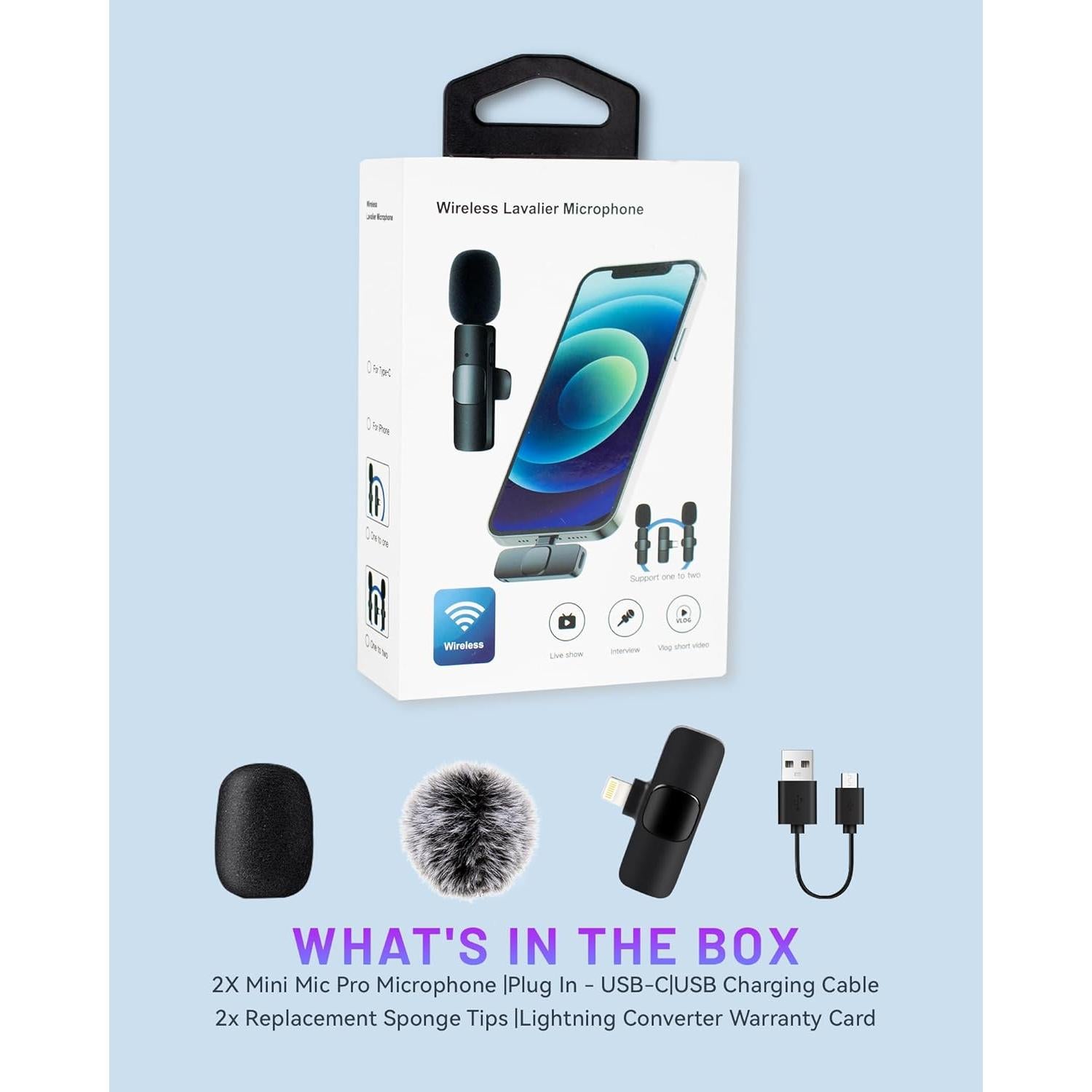 Micrófono Lavalier Inalámbrico Zyerch M02 para iPhone/iPad - 2 Pcs, Grabación Clara