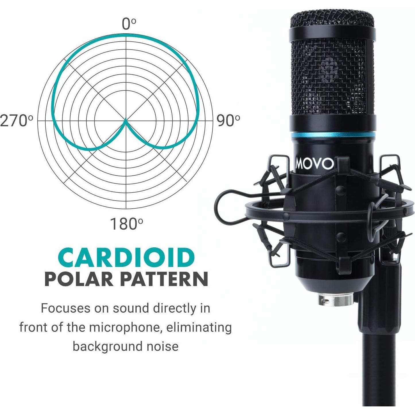 Micrófono Condensador Cardioide Movo PC-M6 con Soporte y Filtro