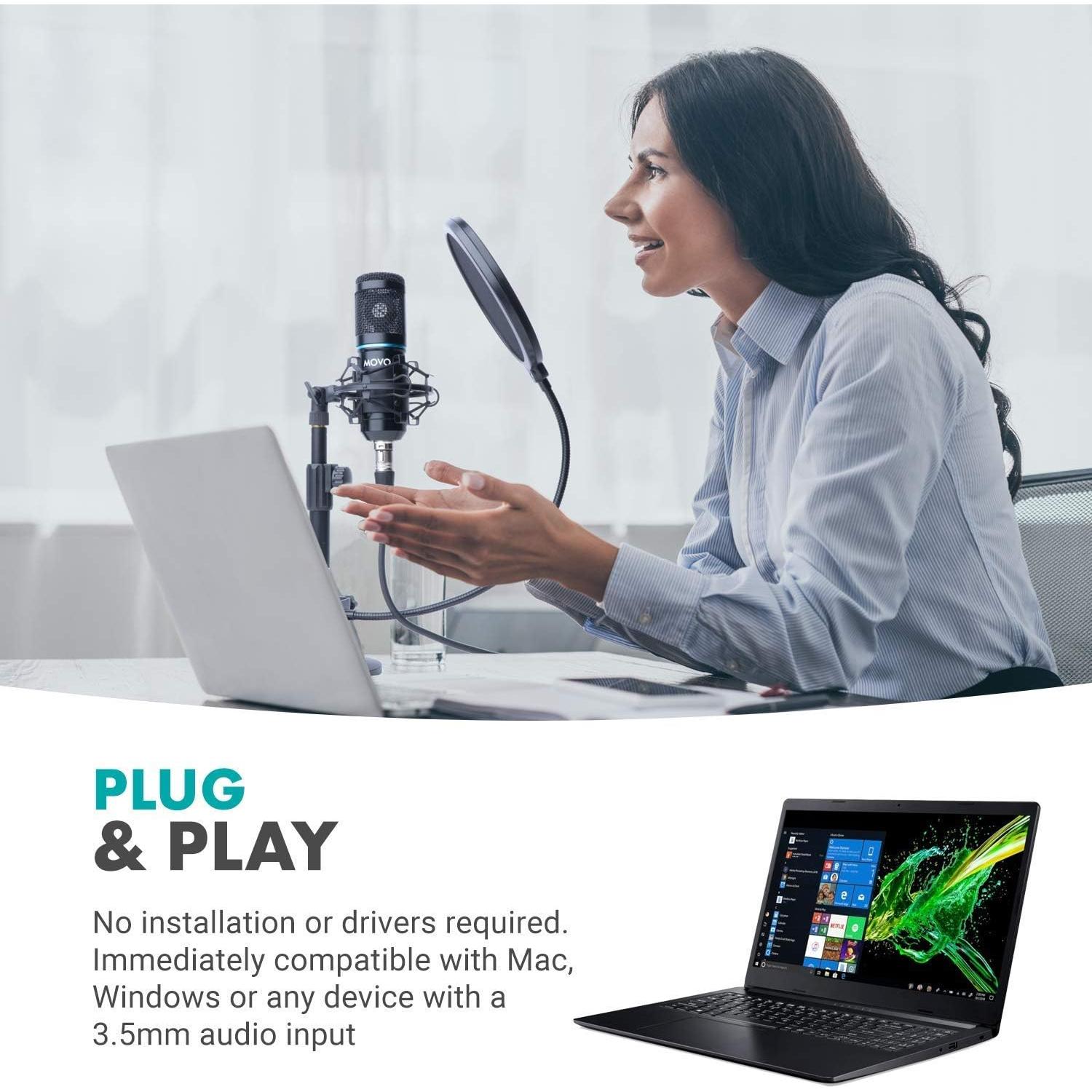 Micrófono Condensador Cardioide Movo PC-M6 con Soporte y Filtro