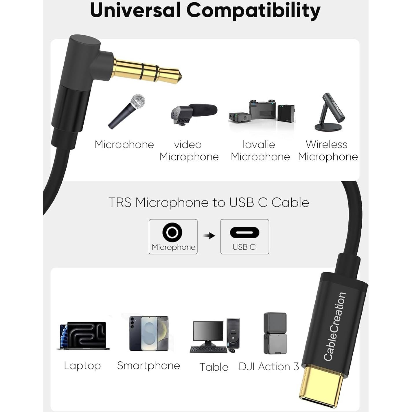 Cable de Micrófono 3.5mm a USB-C CableCreation 0.20-0.48m