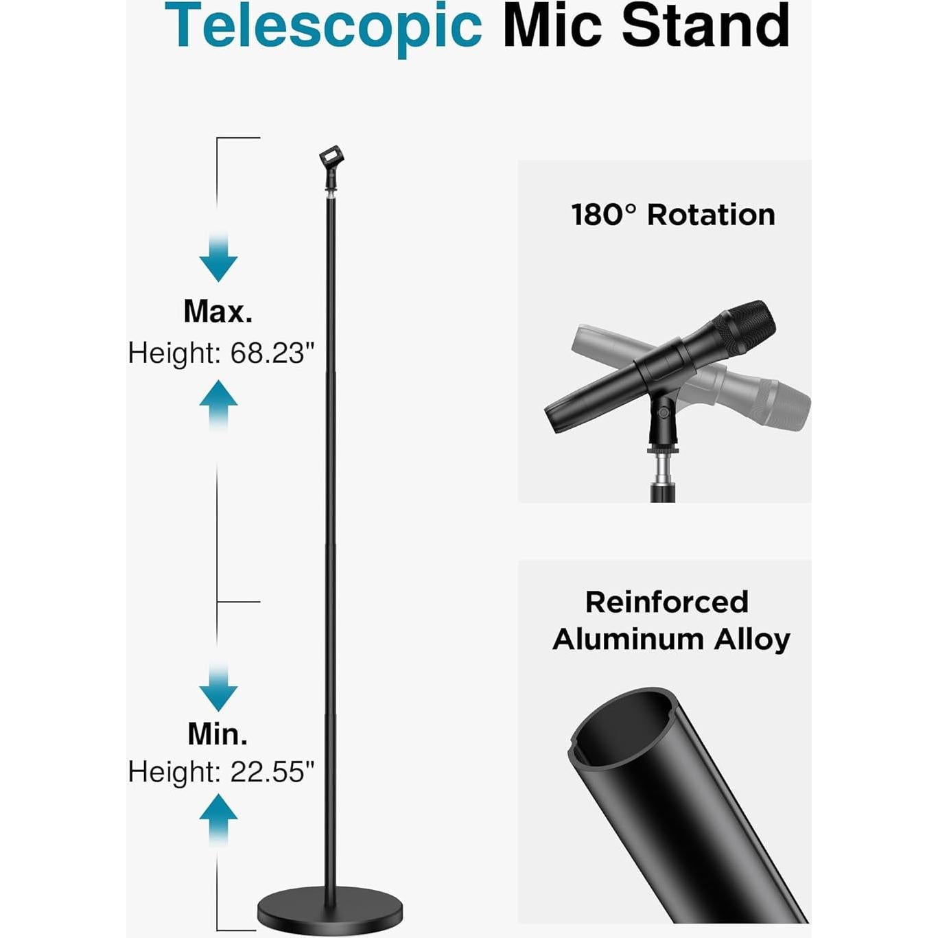 Soporte de Micrófono Telescópico InnoGear MS147, Altura 57-173 cm