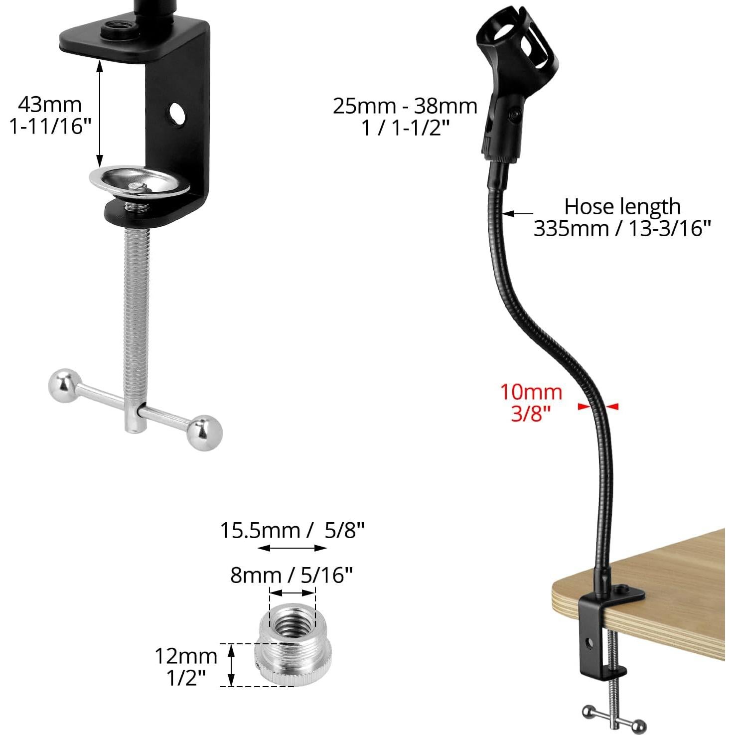 Soporte de Micrófono QWORK Cuello de Cisne 33 cm Ajustable 360°