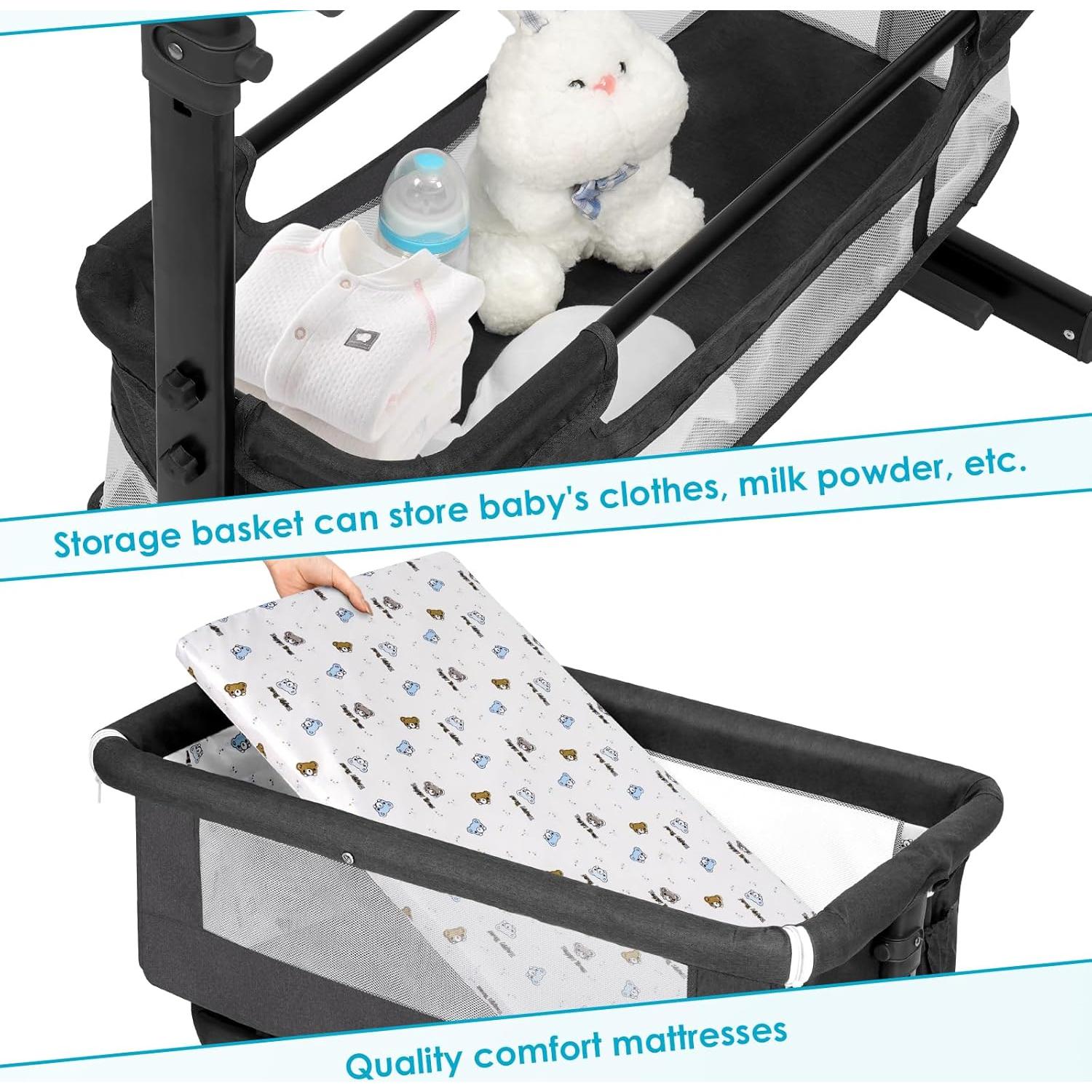 Cuna Lateral Plegable YADAQE Gris Oscuro 91.9x67.7 cm