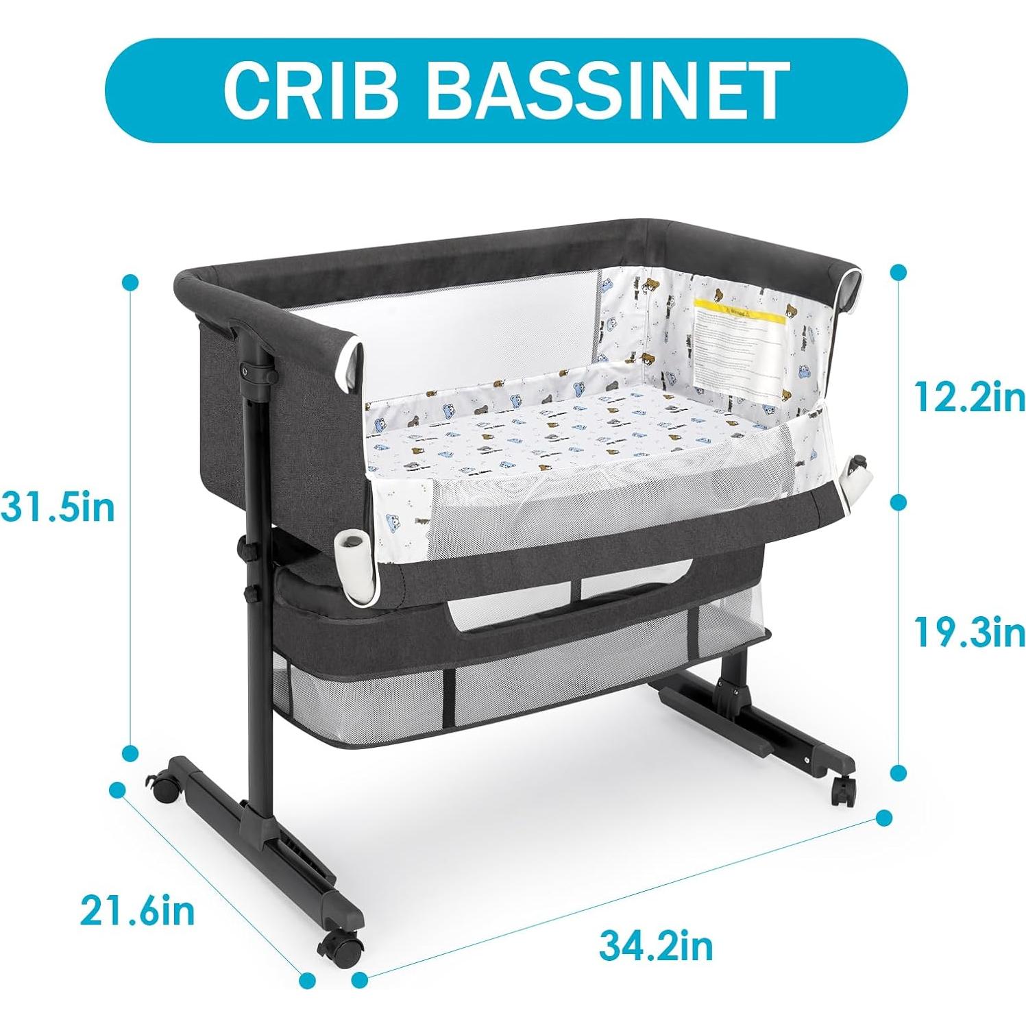Cuna Lateral Plegable YADAQE Gris Oscuro 91.9x67.7 cm