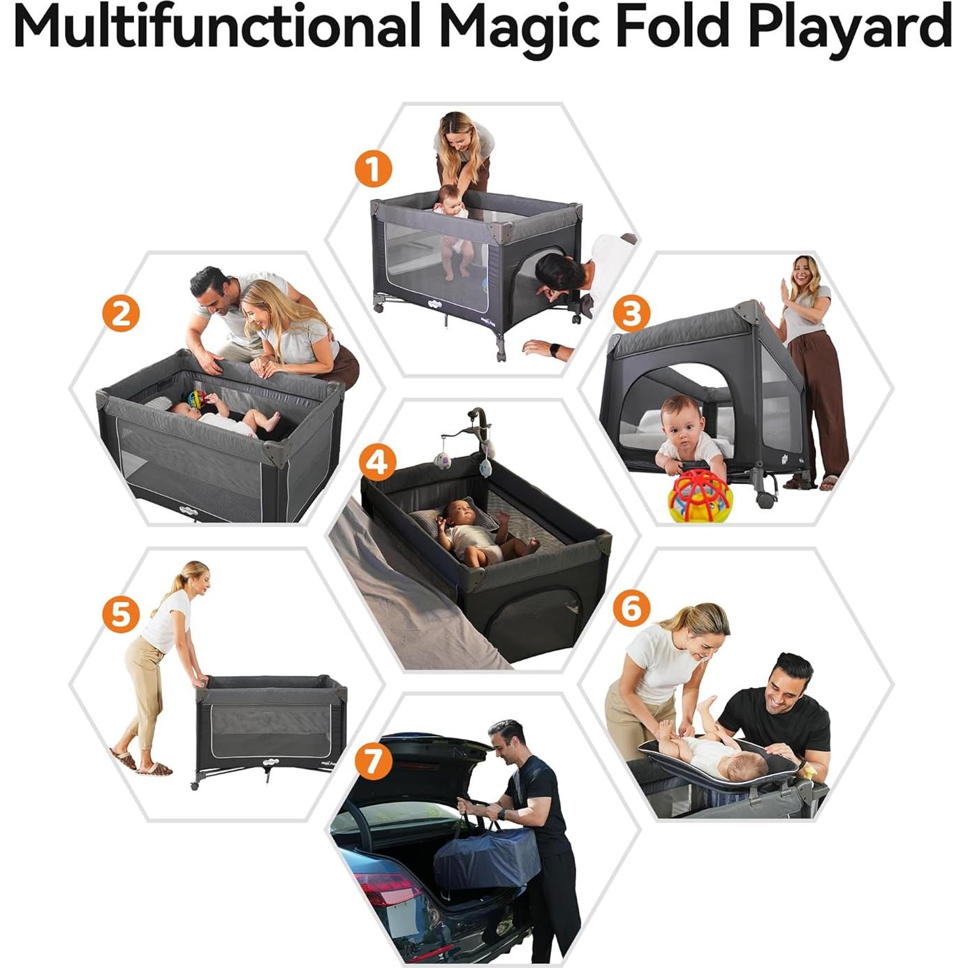 Parque para Bebés Pamo Babe Magic Fold 100x70cm Gris Oscuro