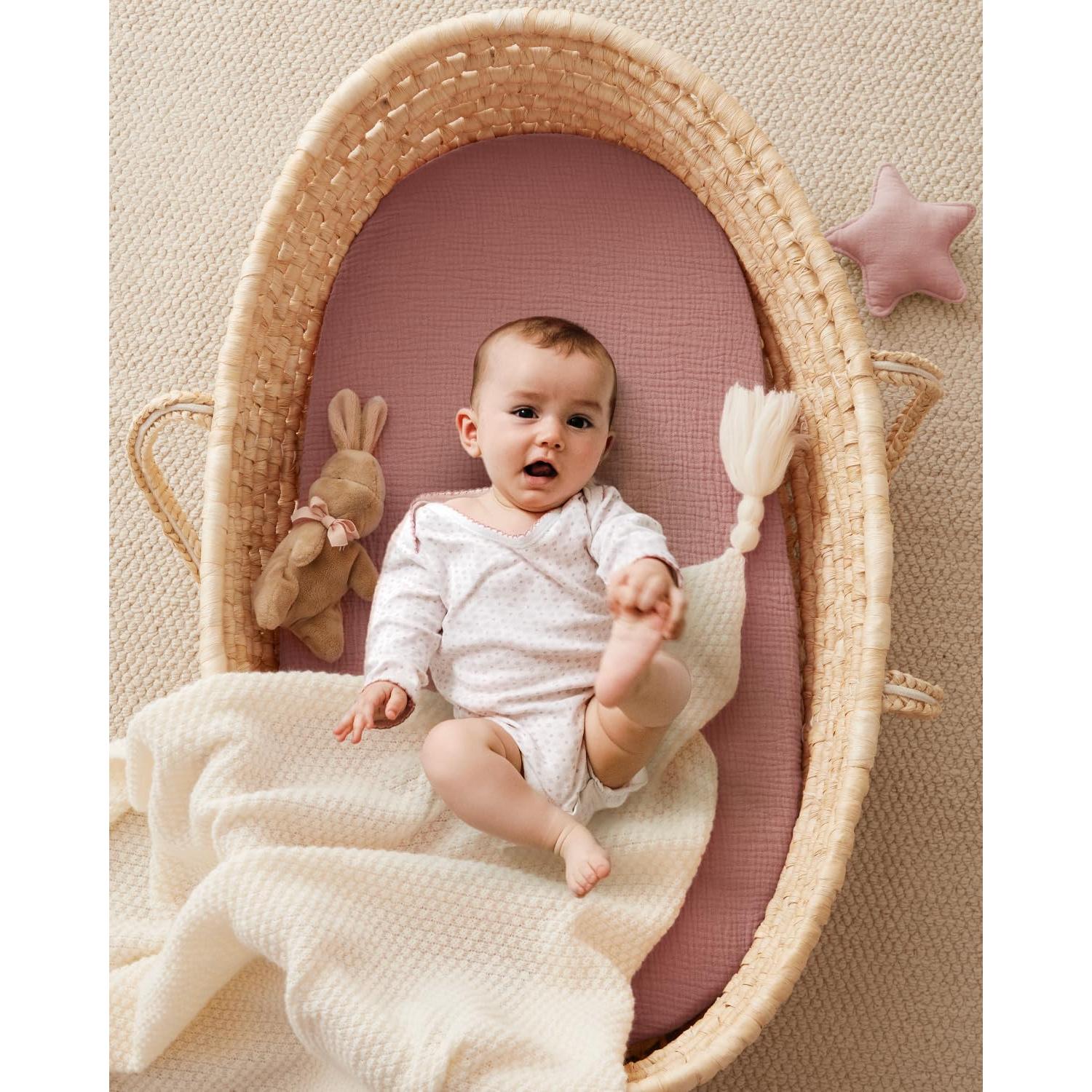 Sábanas de Muselina para Cuna Blissful Diary - 2 Piezas Rosa y Crema