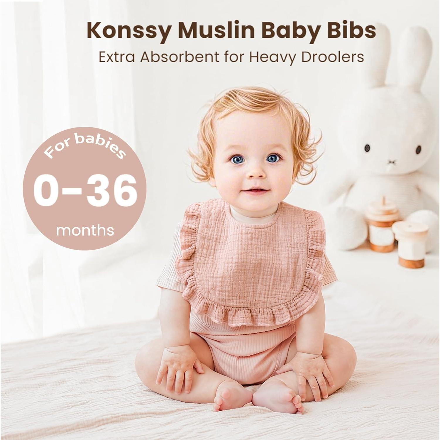 Baberos de Muselina Konssy para Bebés - 100% Algodón, 3-Pack