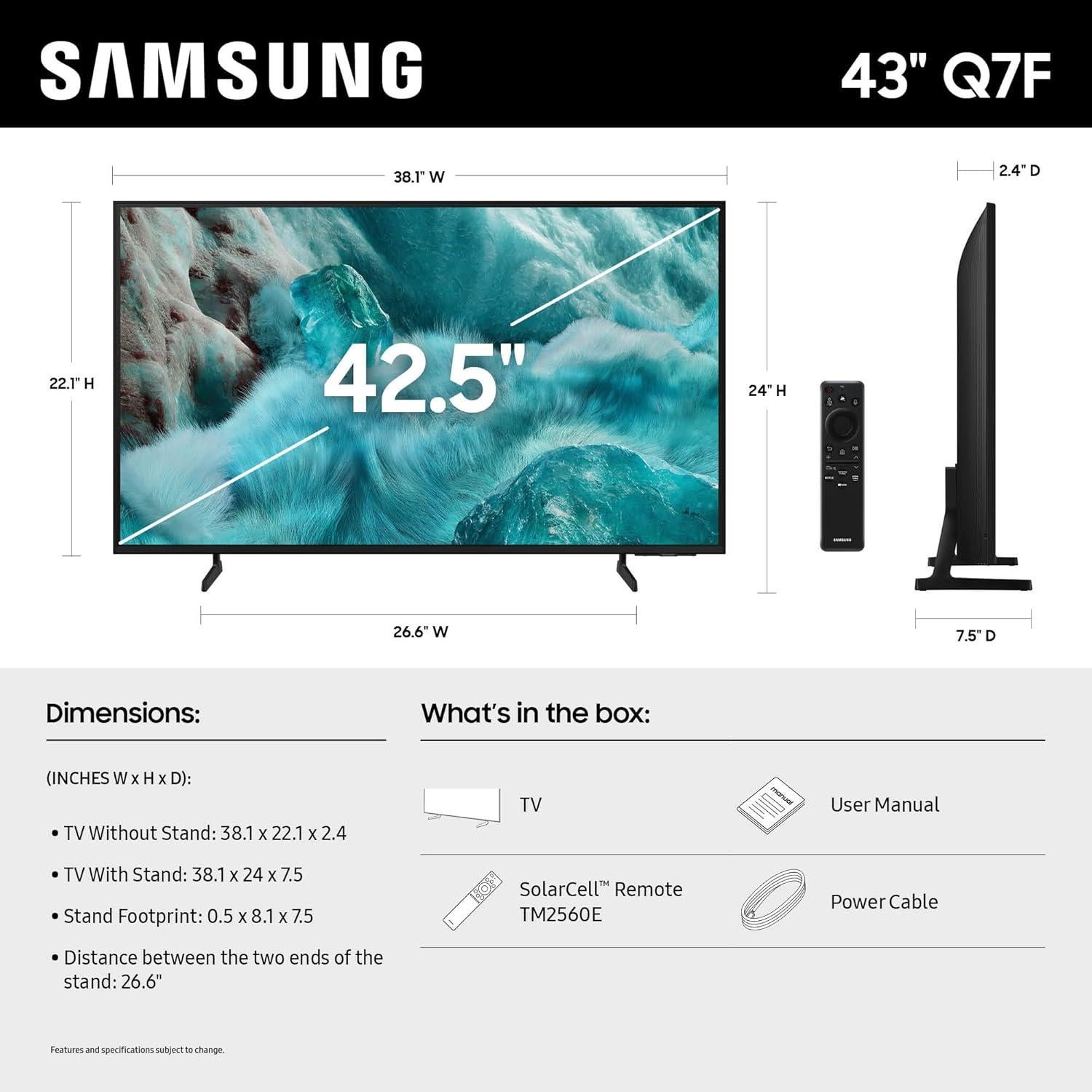 Samsung Televisor Inteligente QLED 43" Q7F 4K HDR, Sonido 3D