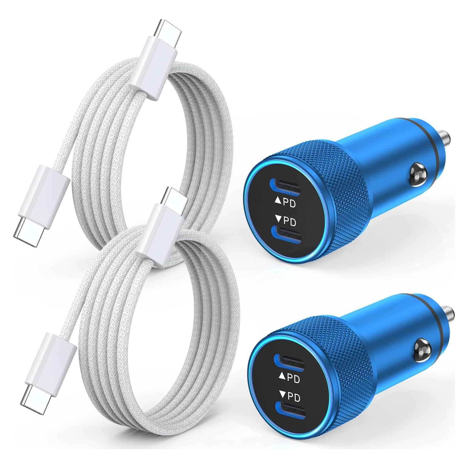Cargador de coche rápido USB C para iPhone 16 - 2PACK Azul