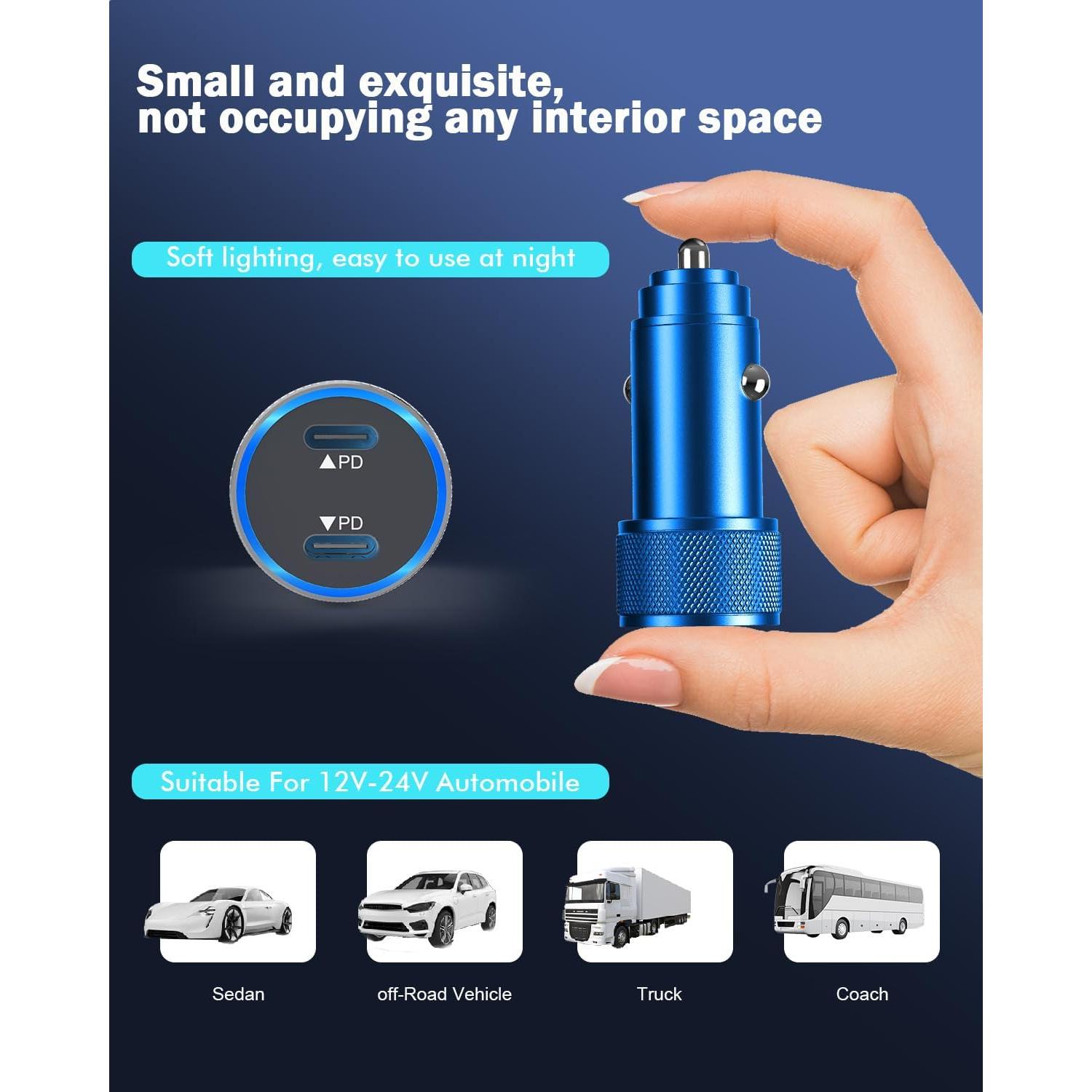 Cargador de coche rápido USB C para iPhone 16 - 2PACK Azul