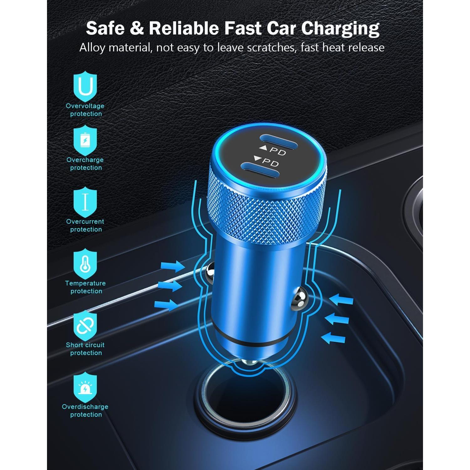 Cargador de coche rápido USB C para iPhone 16 - 2PACK Azul