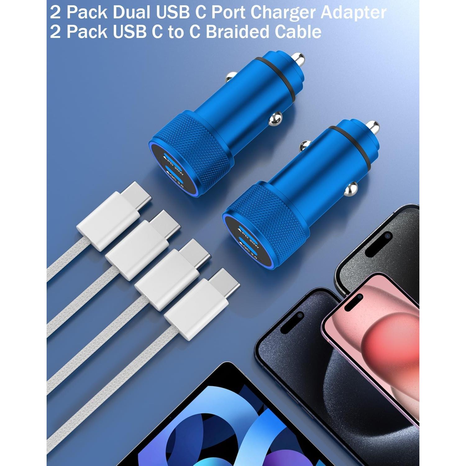 Cargador de coche rápido USB C para iPhone 16 - 2PACK Azul